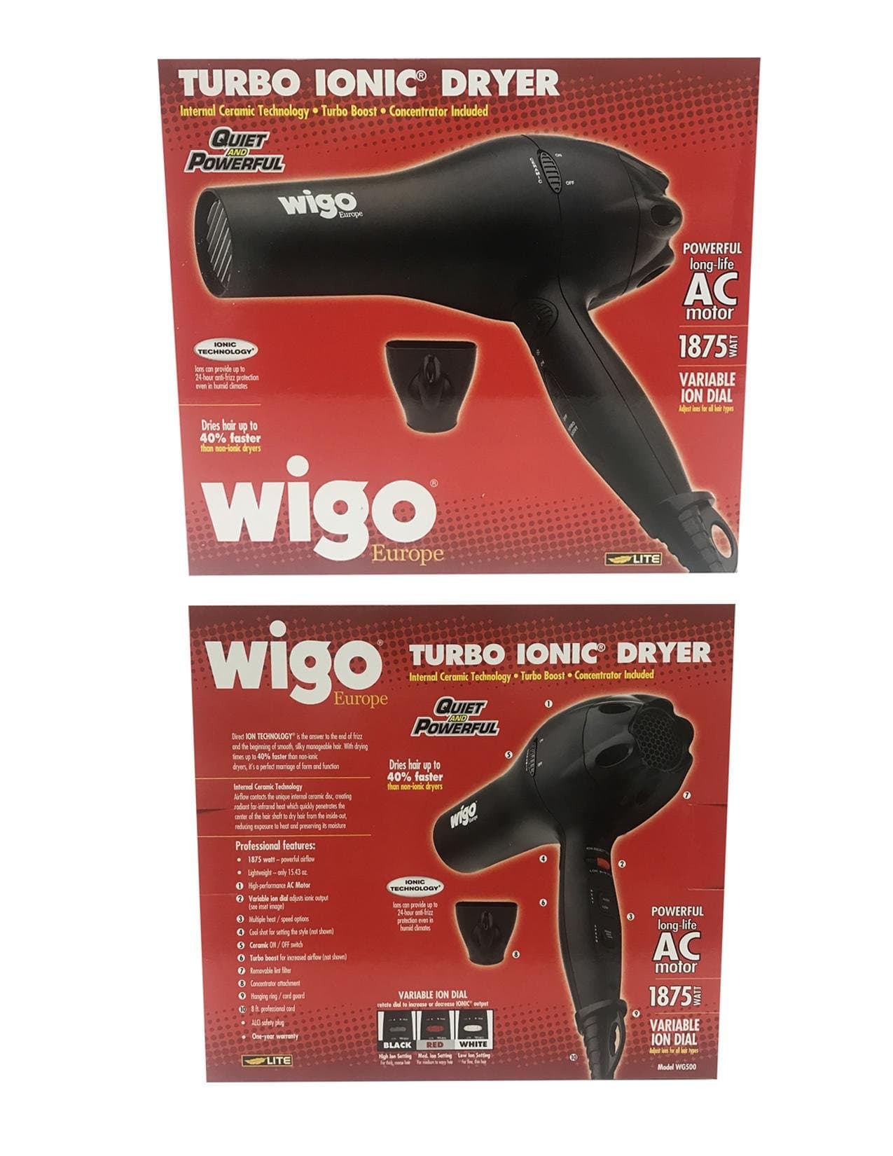 Wigo Europe Turbo Ionic 1875 Watt Dryer w/Variable Ion Dial