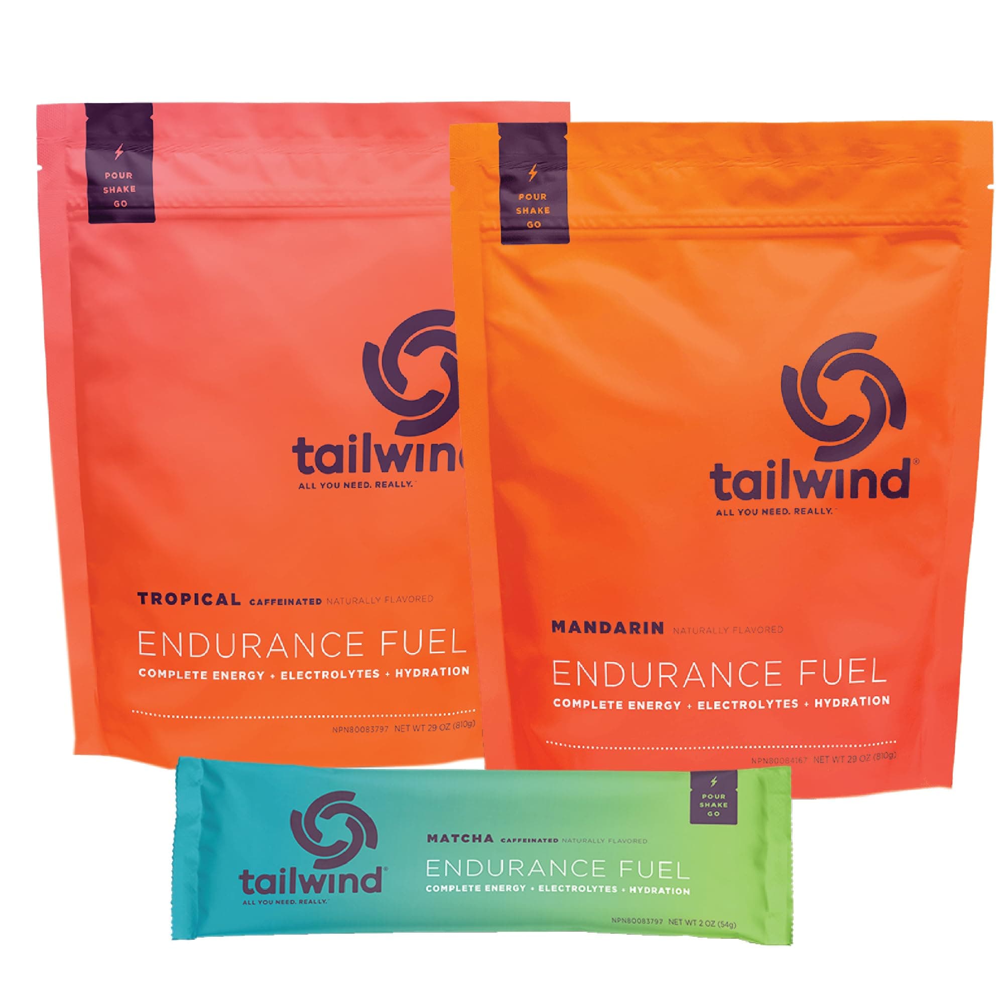 Tailwind Nutrition Grab-and-Go Endurance Fuel Hydration Packets Bundle with Endurance Fuel Powder and Caffeinated Endurance Fuel Powder