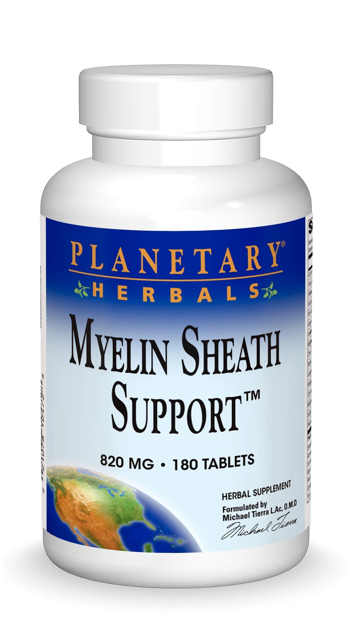 Planetary Herbals Myelin Sheath Support 820 mg, Herbal-Nutrient Nervous System Support, 180 Tablets