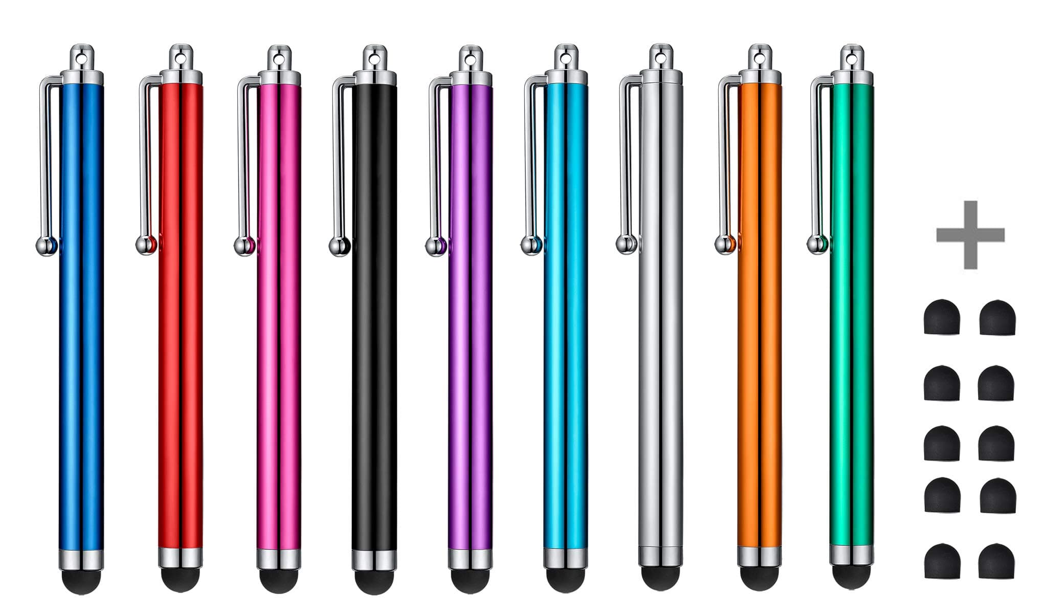 Stylus for Universal Touch Screen Devices, iPad, iPhone, Kindle, Samsung Tablet + 10 Extra Replaceable Tips (9 Colors)