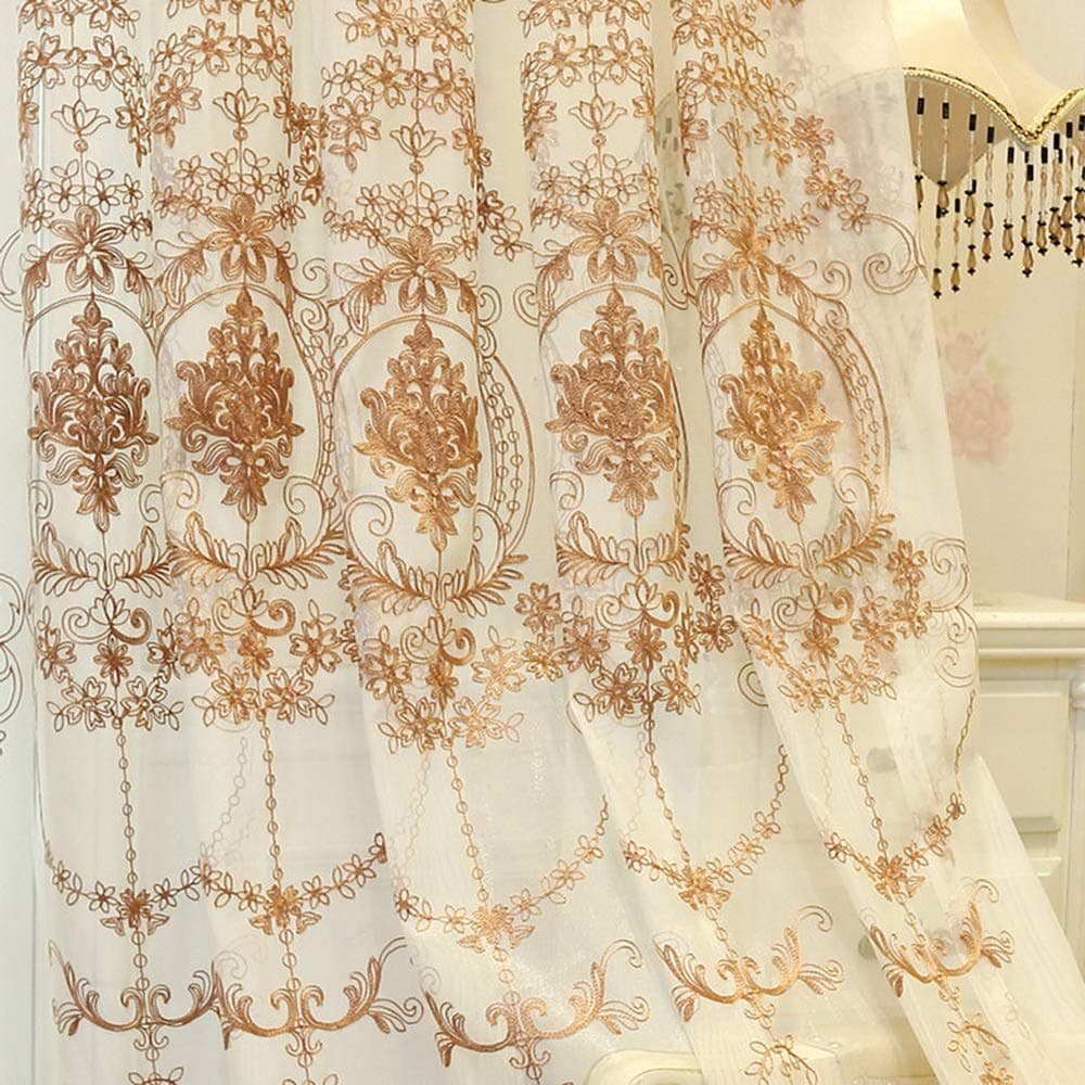 1 Panel European Design Floral Embroidered Sheer Curtain Panel Rod Pocket Voile Drapes Window Treatments for Living Room Sliding Glass Door, 39 inch Wide by 84 inch Long