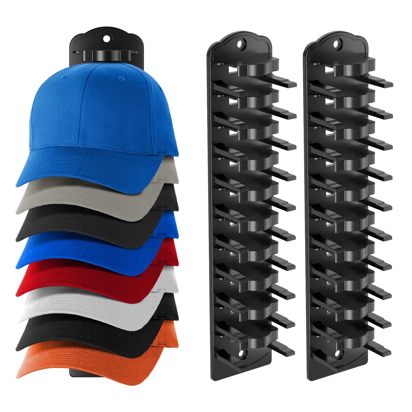 Hat Stand for Baseball Caps Hat Organizer for Baseball Caps ,Hold up to 20 Hats ,hat stand wall mounted Strong Adhesive Hat Hanger ,Hat Racks (Black-2pcs)