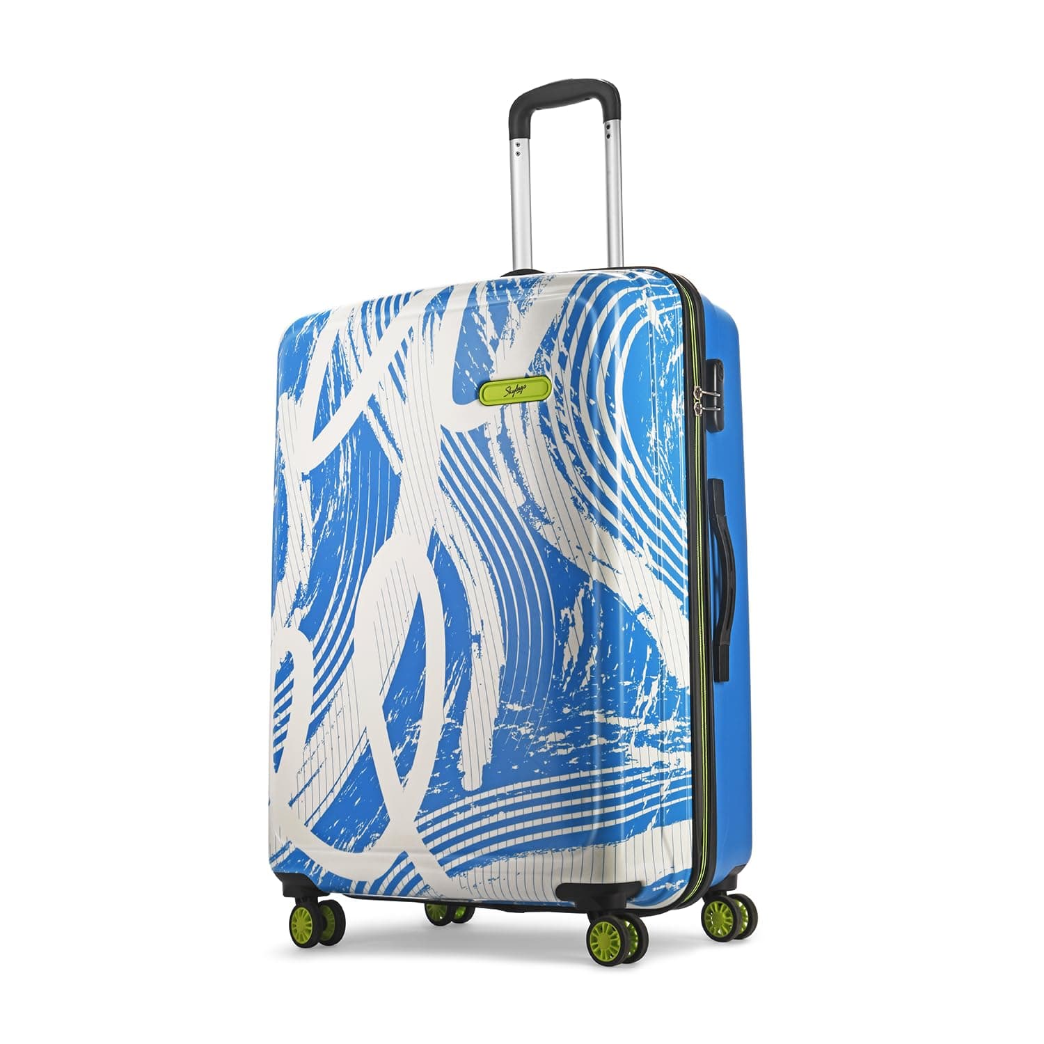 Large ABS Stroke Size Hardshell Luggage (75 Cm) | Printed Luggage 4 Wheel Inline Trolley Bag with 8 Wheels and in-Built Combination Lock | Unisex, Blue
