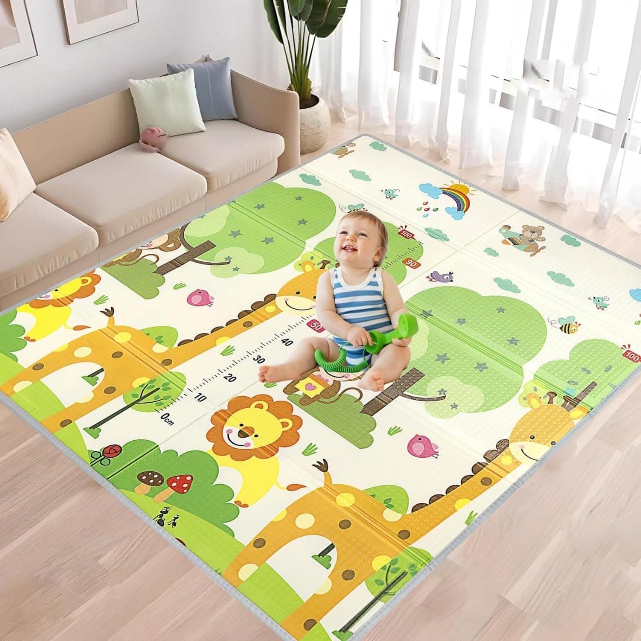 PICCASIO Foldable Baby Play Mat, Extra Large 150×180 CM, 1.5-Inch Thickness, Waterproof Non-Slip Reversible Foam Crawling Mat for Babies & Toddlers, Soft mat for Floor, Indoor & Outdoor Tummy Time