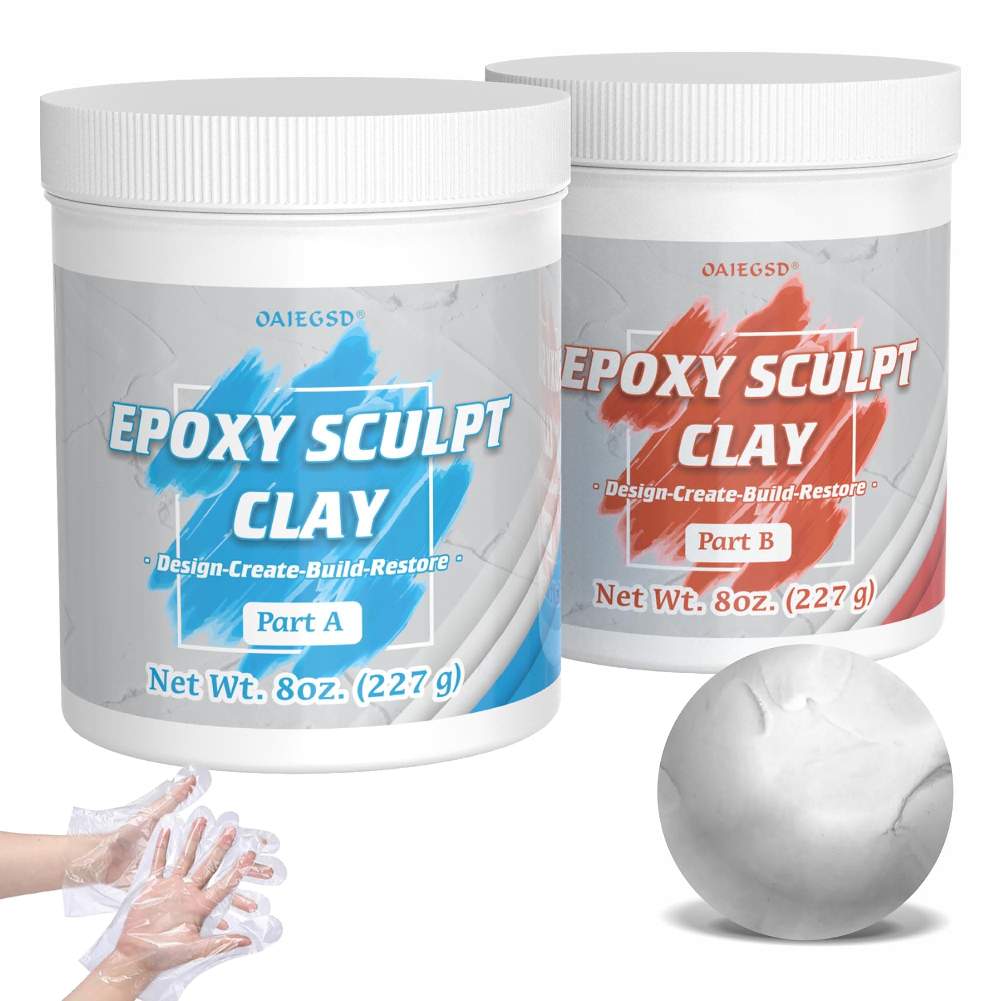 White Epoxy Sculpt Clay, 1 Pound Self-Hardening Ab Clay For Sculpting, 2 Part Modeling Compound (A & B), Magic Modeling, Filling, Repairing
