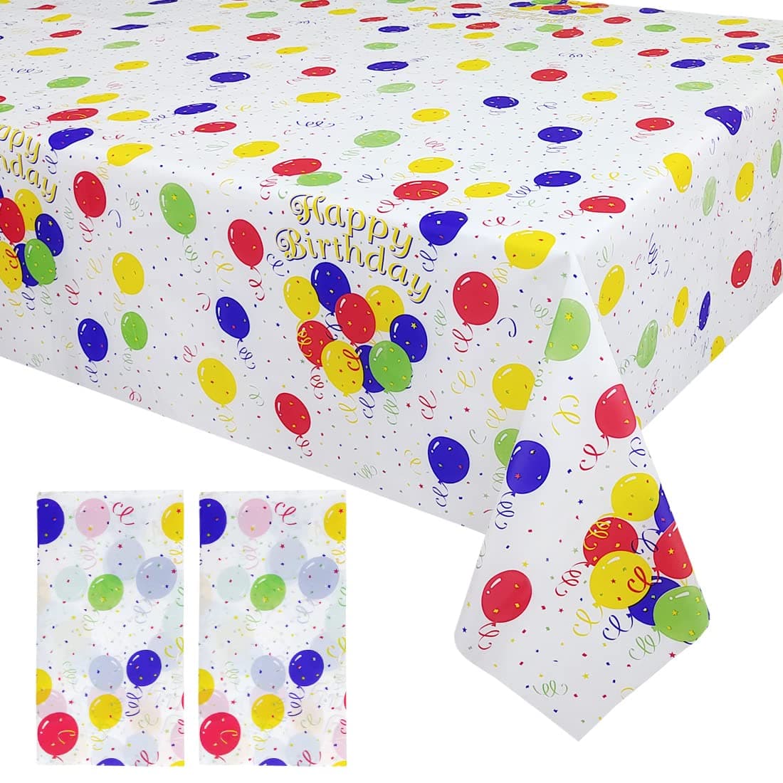Mulbozy Colorful Balloons Plastic Tablecloth Rectangle - 2 Pcs Party Tablecloth Disposable for Party, Happy Birthday, Baby Shower Decorations Supplies 108 x 54 inch