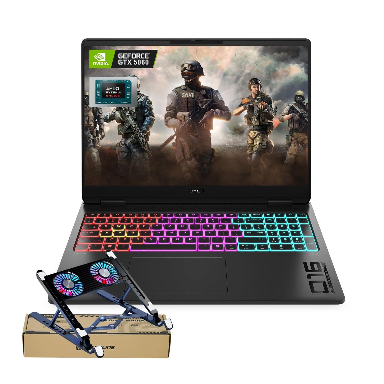 HP Omen MAX 16 RTX 5060 Pro Gaming Laptop, 16" WQXGA 240Hz, AMD Ryzen AI 9 HX 375(Beats Intel i9), NVIDIA RTX 5060, 16GB DDR5 RAM, 1TB SSD, RGB Keyboard, Wi-Fi 7, W11 P, Bundle with PCO Laptop Cooler