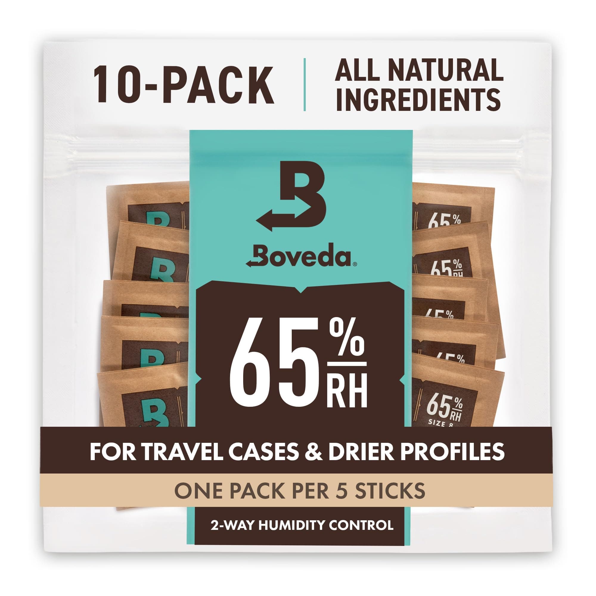 65% Two-Way Humidity Control Packs for Storing Up to 5 Items – Size 8 – 10 Pack – For Small Travel Boxes – Moisture Absorbers – Humidifier Packs – Hydration Packets in Resealable Bag