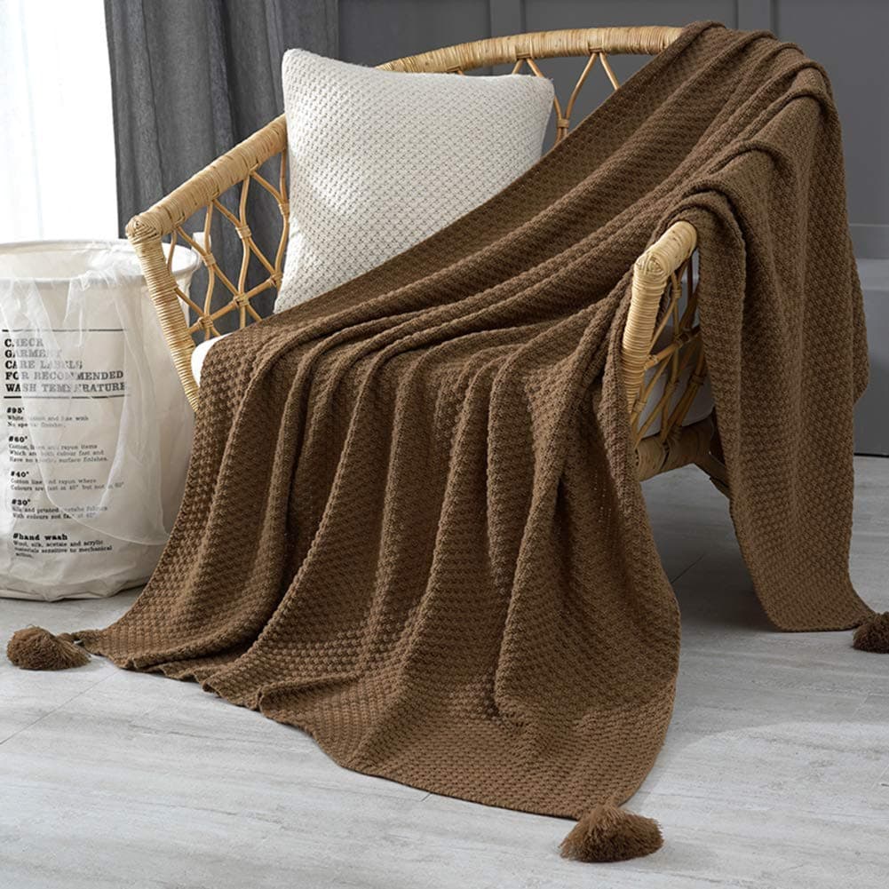 Knitted Sofa Bed Throw Blanket, Cotton Bedspread Blanket Super Soft Cozy Warm Throw for Couch Chair Bed-brown 110x150cm(43x59inch)