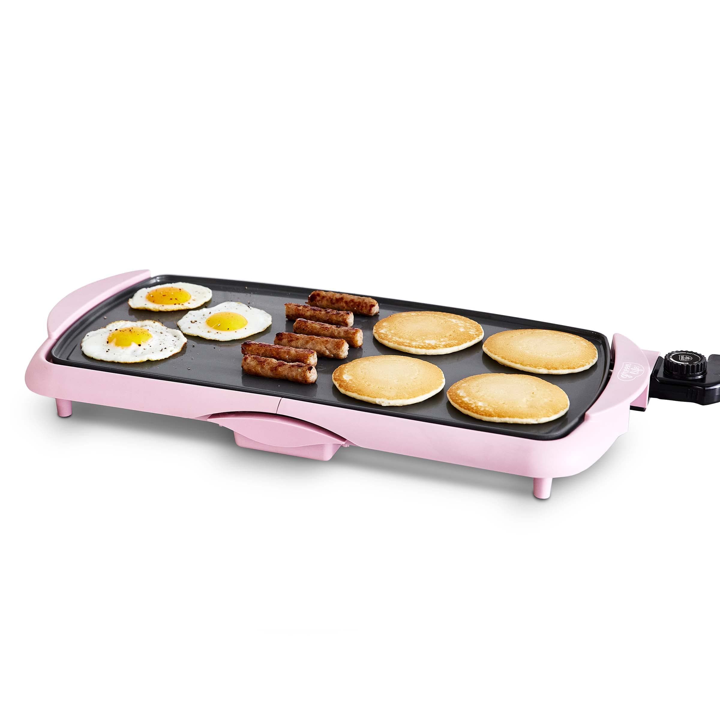 Healthy Ceramic Nonstick, Extra Large 20" Electric Griddle for Pancakes Eggs Burgers and More, Stay Cool Handles, Removable Drip Tray, Adjustable Temperature Control, PFAS-Free, Soft Pink