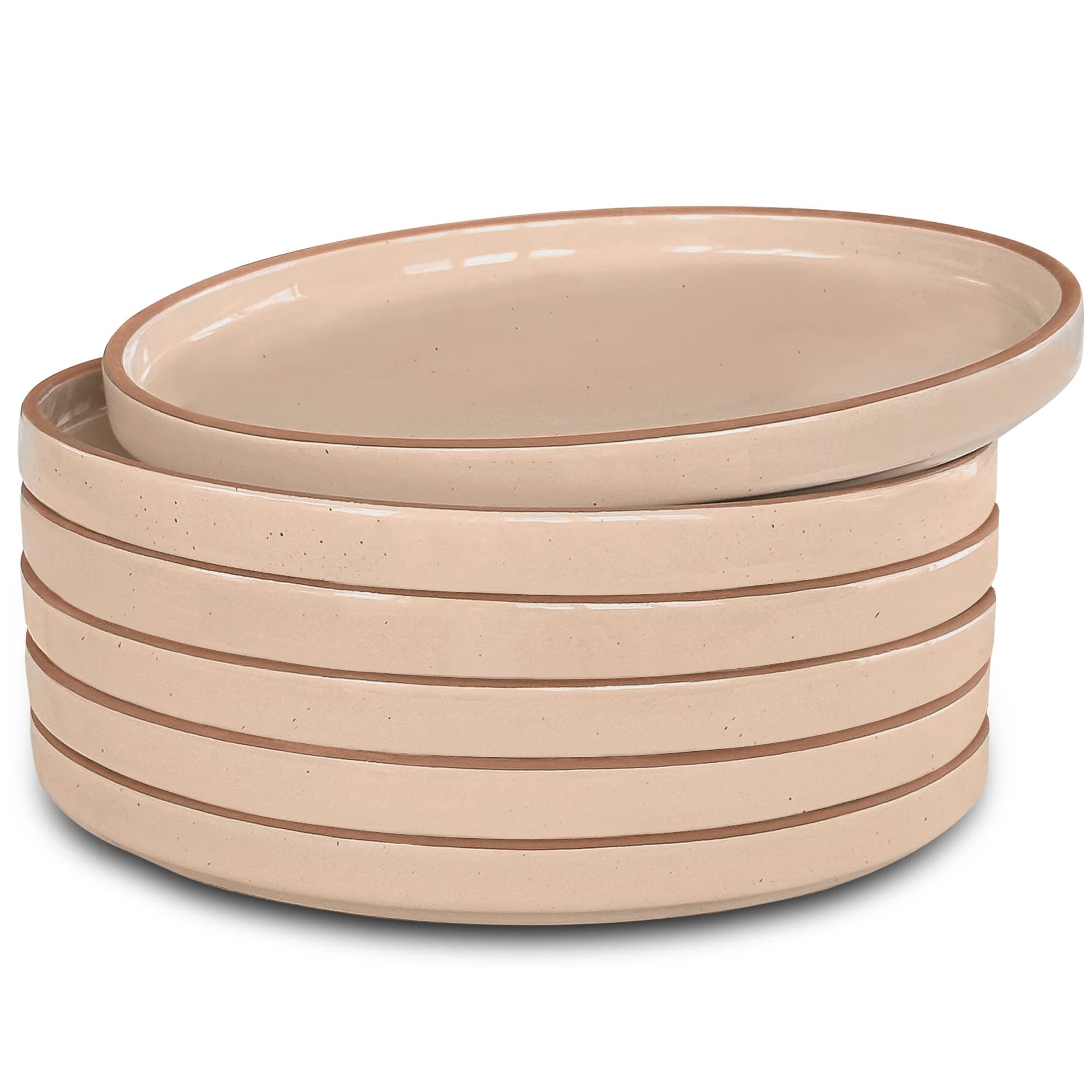 MORA Ceramic Flat Plates Set of 6-8 in - The Dessert, Salad, Appetizer, Small Lunch, etc Plate. Microwave, Oven, and Dishwasher Safe, Scratch Resistant. Kitchen Porcelain Dish - Chai