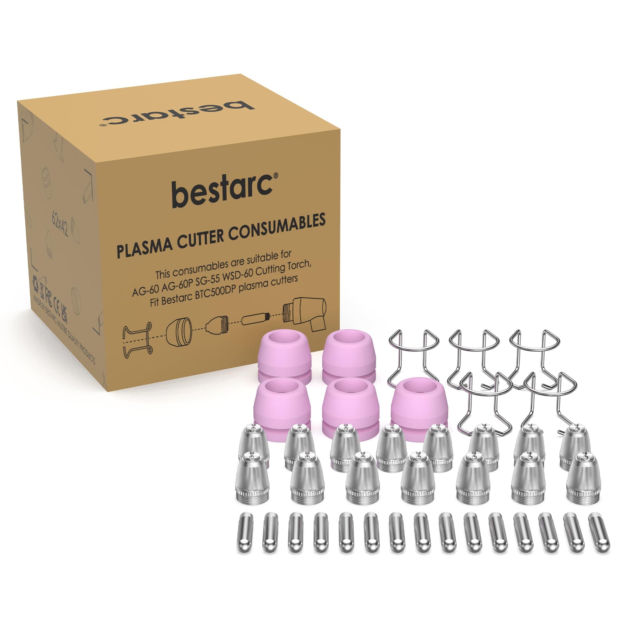 AG60P Plasma Cutter Consumables Cutting Torch Tip Nozzles 40 pcs Suitable for AG60 WSD60 AG60P BTC500DP BTC650DP