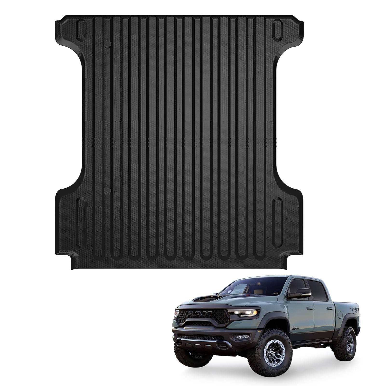 Ecarzo Bed Mat Compatible with 2019-2021 2022 2023 Ram 1500 Exterior Accessories Rubber Bed Liner Heavy Duty Cargo Mats Rear Trunk Mat All Weather Protection (Fit for 5.7 FT)