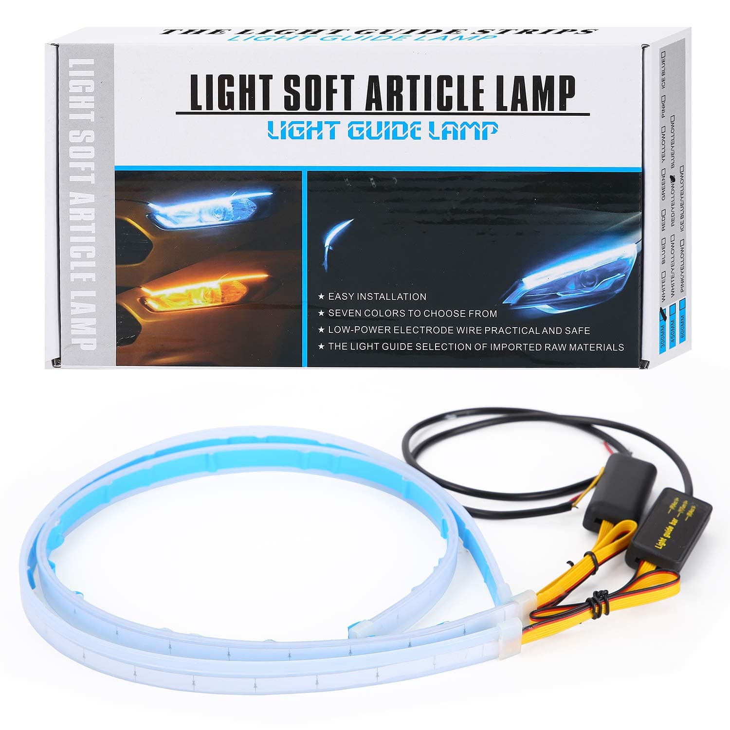 Flexible Car Led Light Strip, Dual Color 2 Pcs 24 Inches DRL LED Headlight Surface Strip Tube Light Daytime Running White & Amber Waterproof Switchback Sequential Lamp Turn Signal Light …