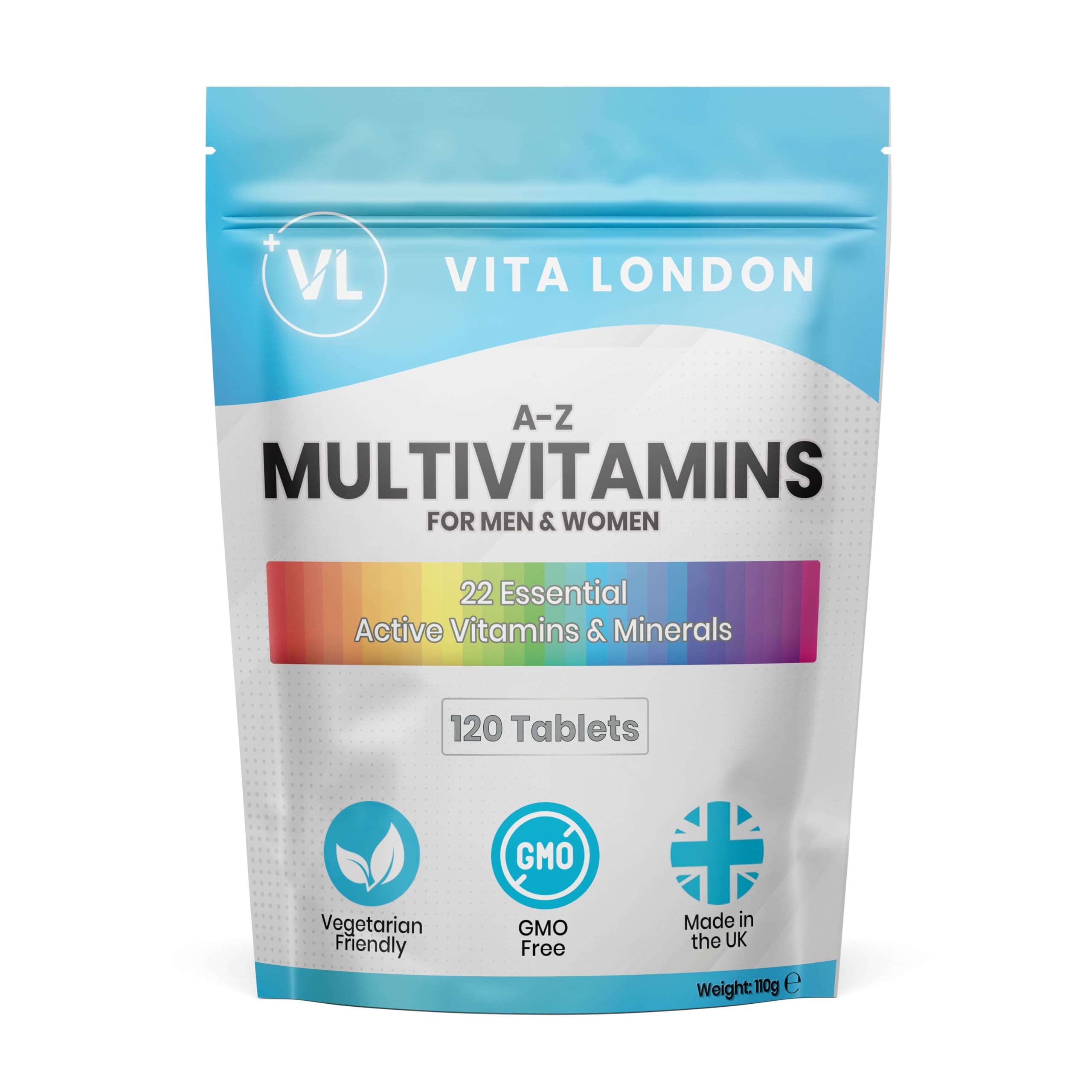 Multivitamin with Iron Tablets for Women & Men | 22 Essential Active Multi Vitamins & Minerals | 4 Month Supply (Tablet, not Powder or Multivitamins Capsule) | UK Made Supplements