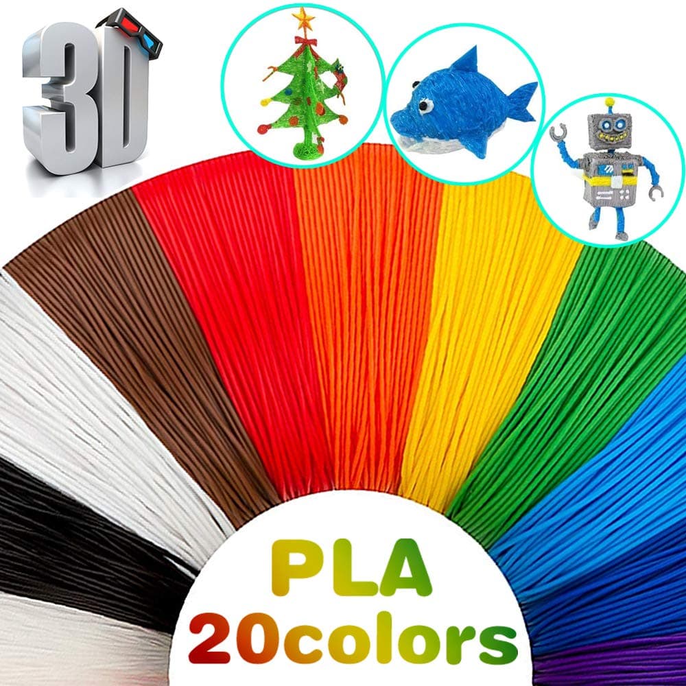 3D Printer Filament 1.75mm 3D PLA Pen Filament Refill Pack 20 Different Colors 33ft Per Color in Total 660 Linear Feet No Stuck and Non-toxic Printing Filament for Kids Odorless Refill for 3D Creation