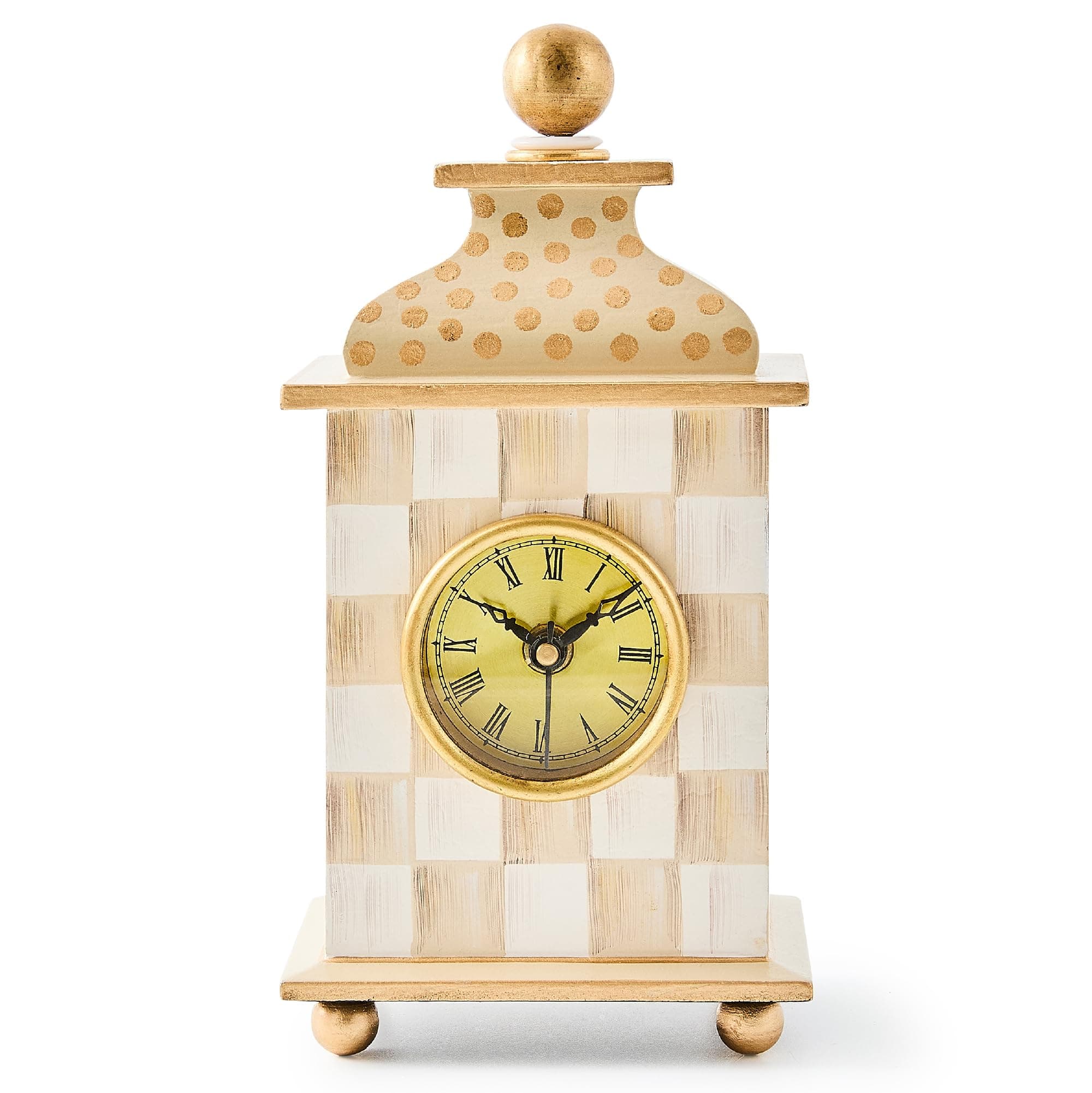 MACKENZIE-CHILDS Desk Clock, Retro Analog Clock for Room Decor, Brown-and-White Mocha Check