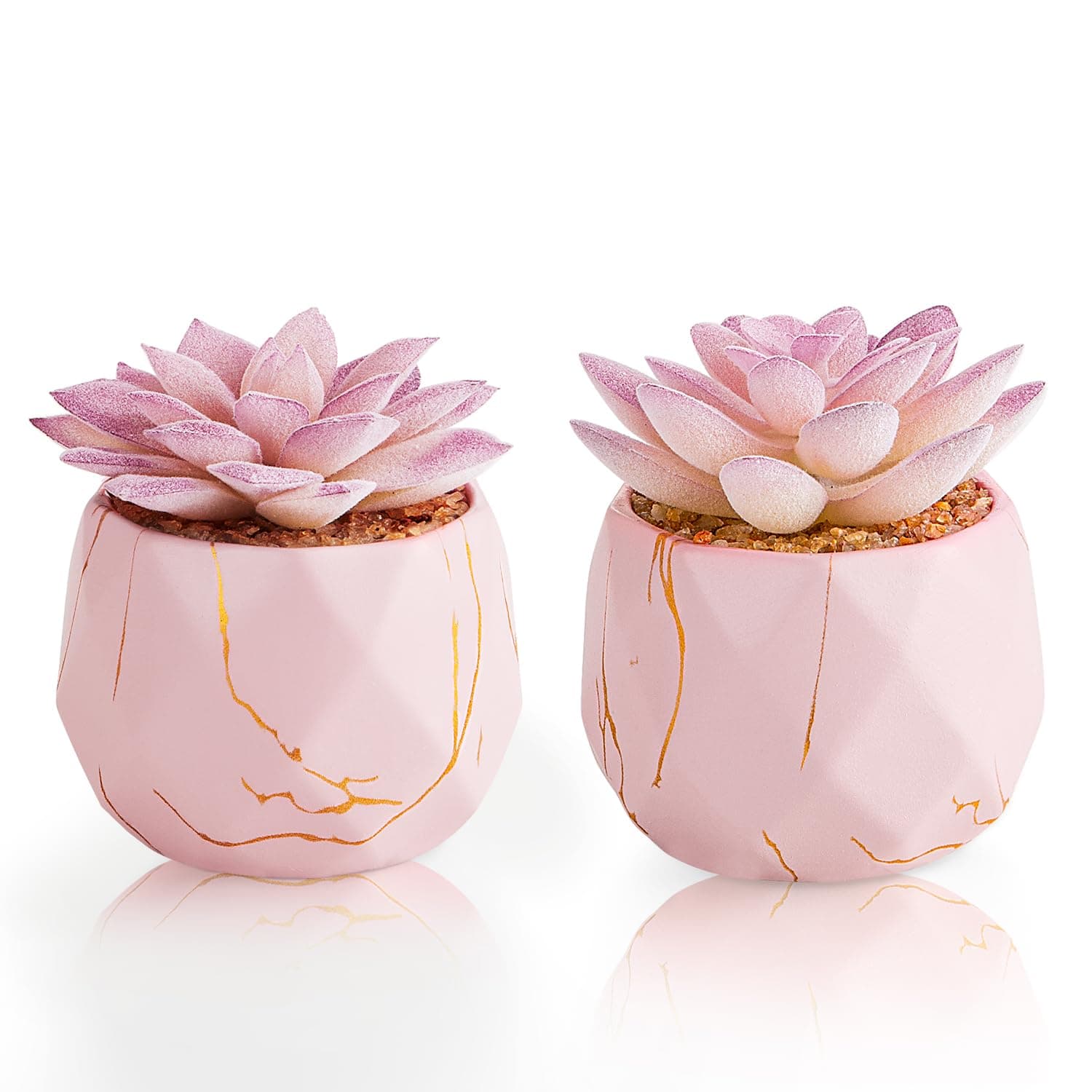 ZENIDA Artificial Succulent Plants in 2 Pink Ceramic Pots, Cute Fake Plants for Vanity Decor,Office, Desk, Bathroom, Kitchen,Bedroom, Shelves Decor for Women,Girls Gift