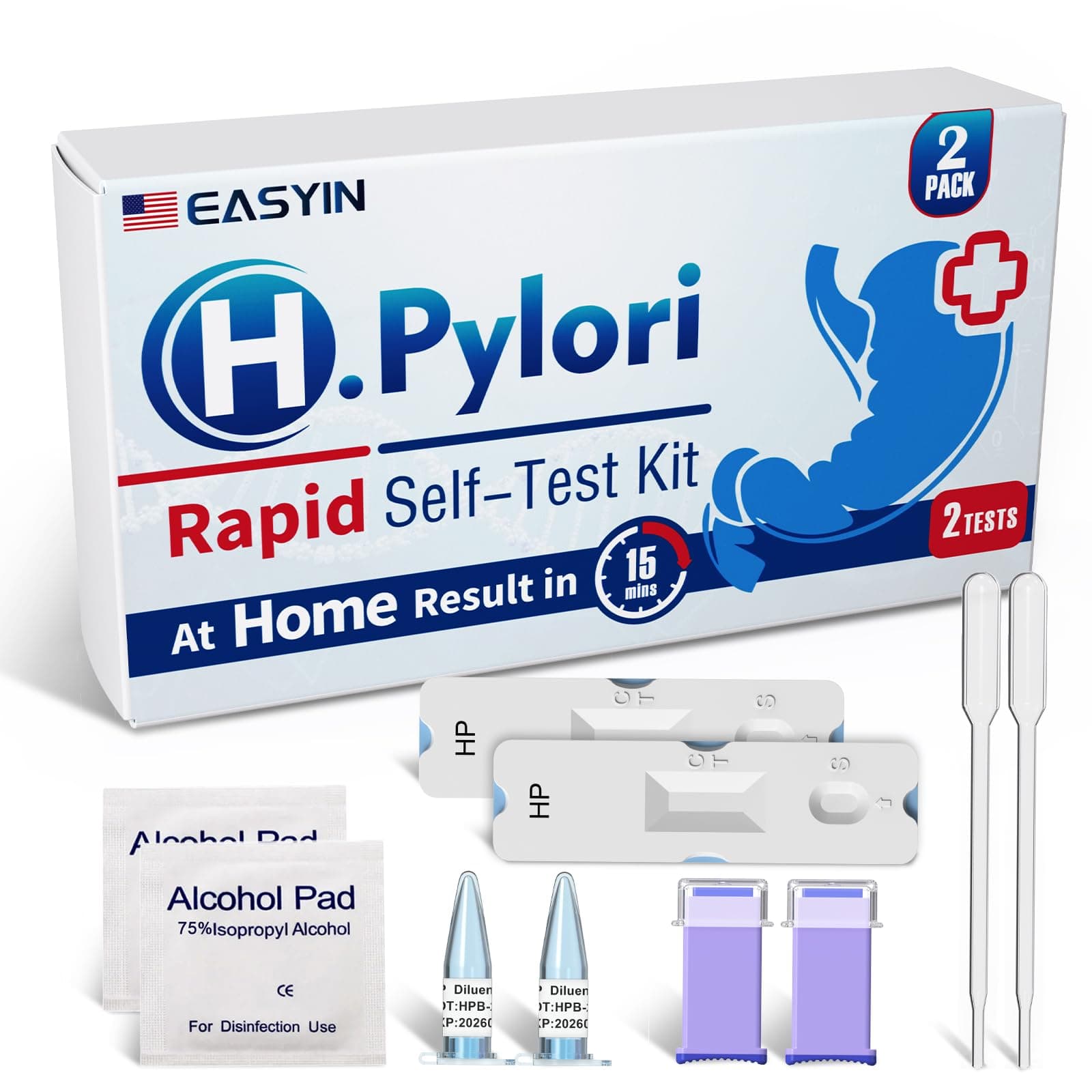 H Pylori Test Kit: 2 Pack Helicobacter Pylori Test at Home Results in 10-15 Minutes - Fast & Highly Accurate, Easy to use & Read H-Pylori Test Kit