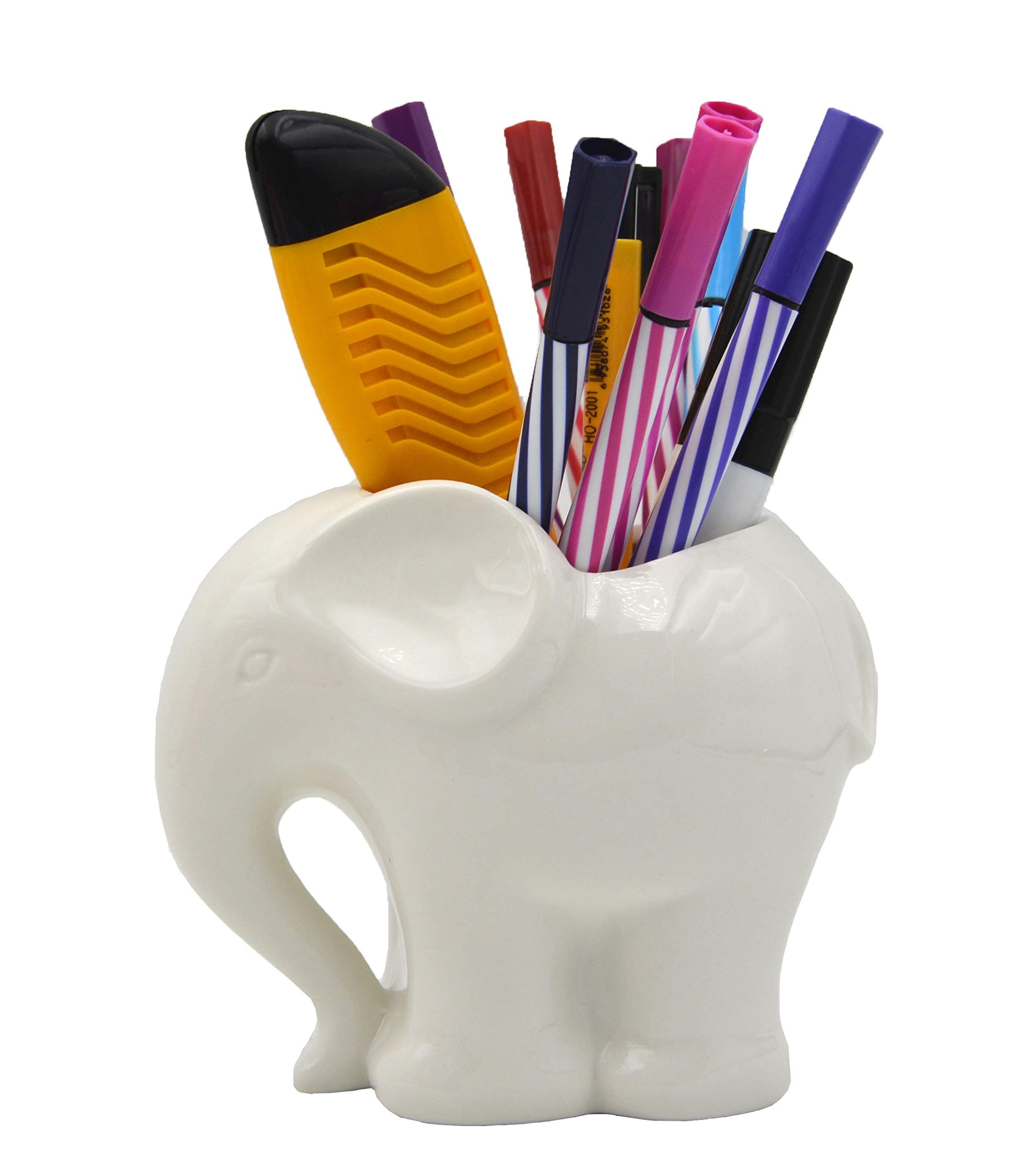 MONMOB3.9" Ceramic Elephant Pencil Holder/Pen Holder/Flower Pot/Succulent Planter (White)