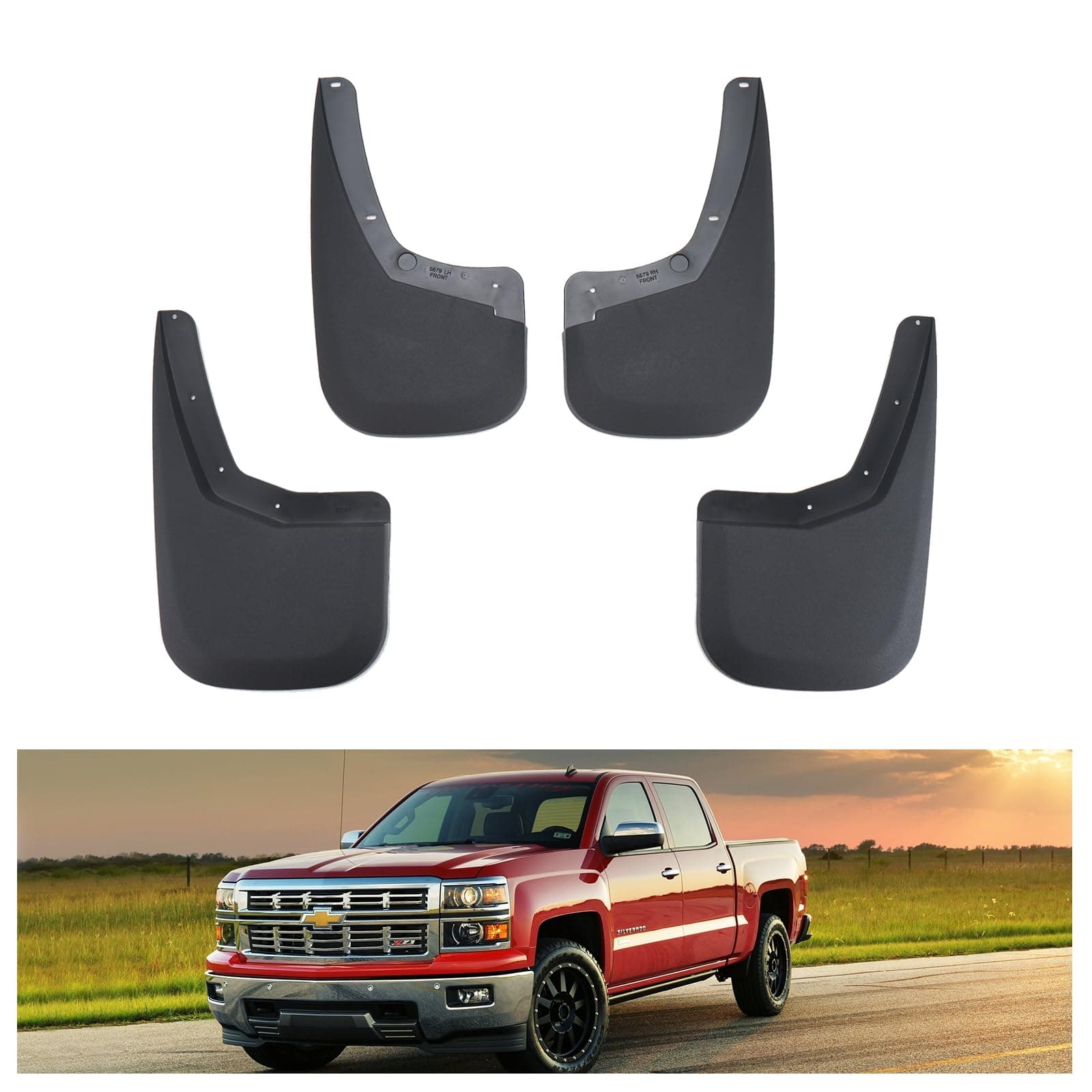 Mud Flaps for 2007-2013 Chevy Silverado 1500/2007-2014 Chevrolet Silverado 2500/3500 (with Single Rear Wheels), Heavy Duty Mud Guards, Front & Rear Splash Guards, 4 Pcs Set
