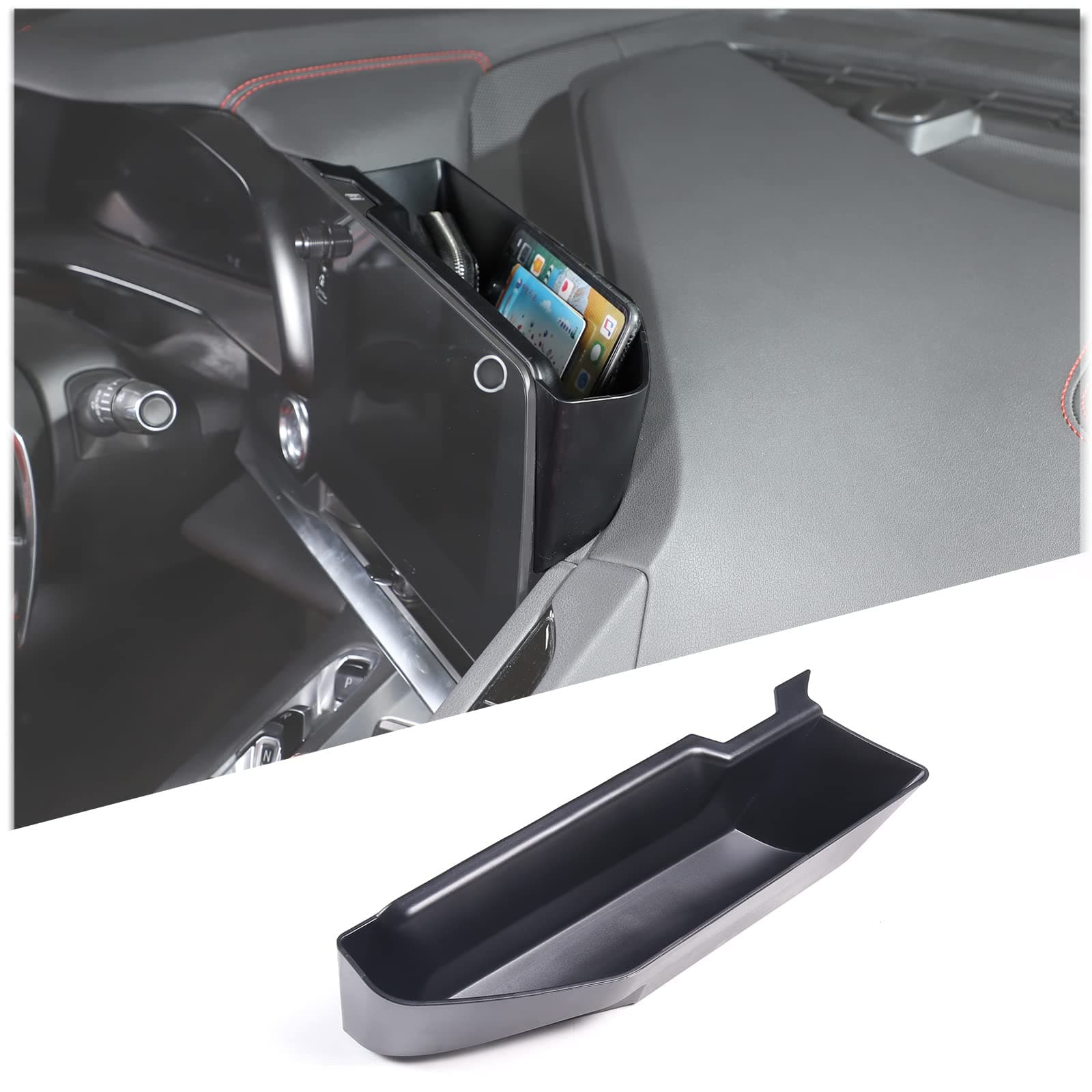 Center Console Storage Box Compatible with Chevrolet Corvette C8 2020-2025, ABS Navigation Screen Rear Storage Tray Organizer, Auto Interior Accessories