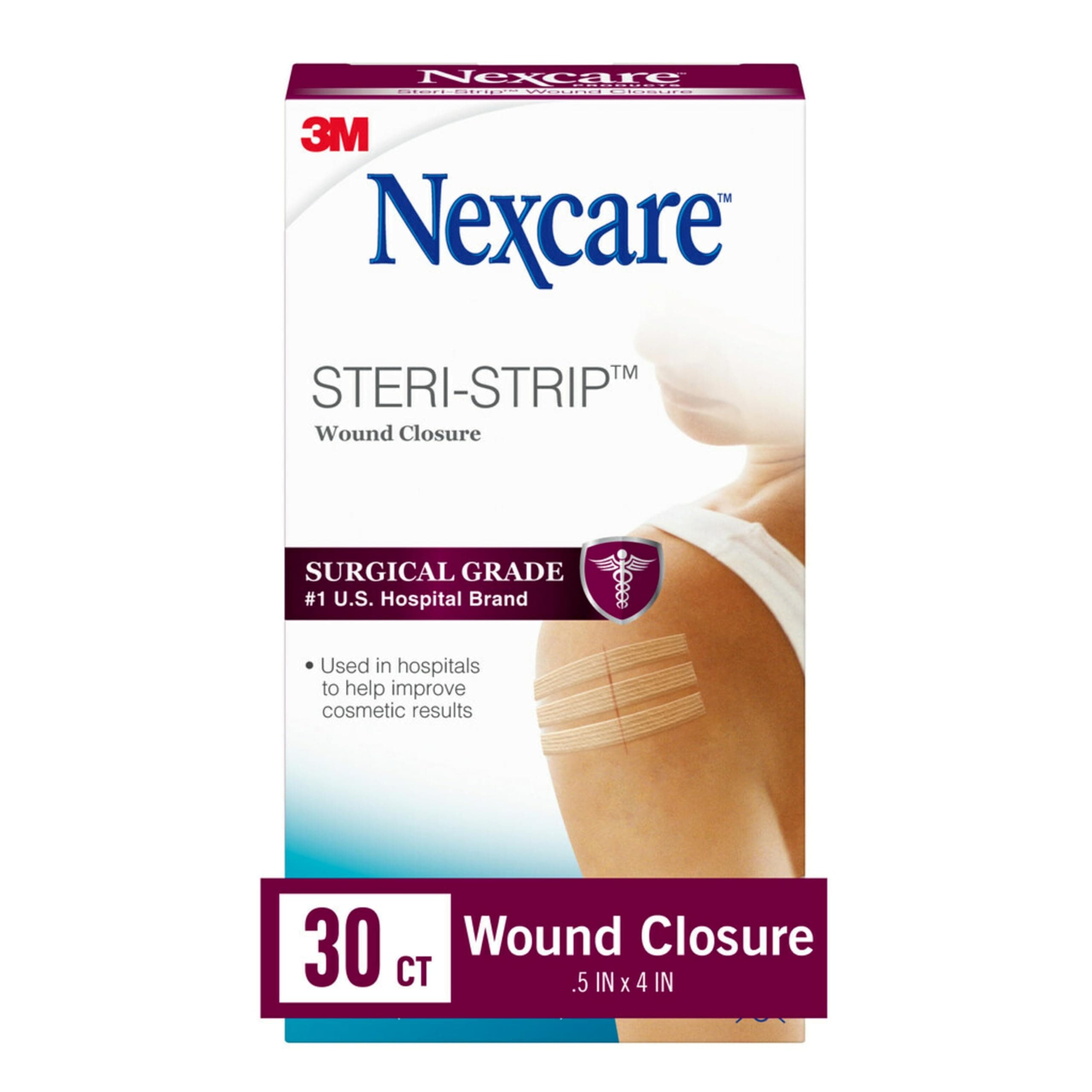 Nexcare Steri-Strip Wound Closure, Secures and closes small cuts and wounds, Alternative to Butterfly Bandages, Help Improve Cosmetic Results, 1/4 Inch x 4 Inch, 30 Count
