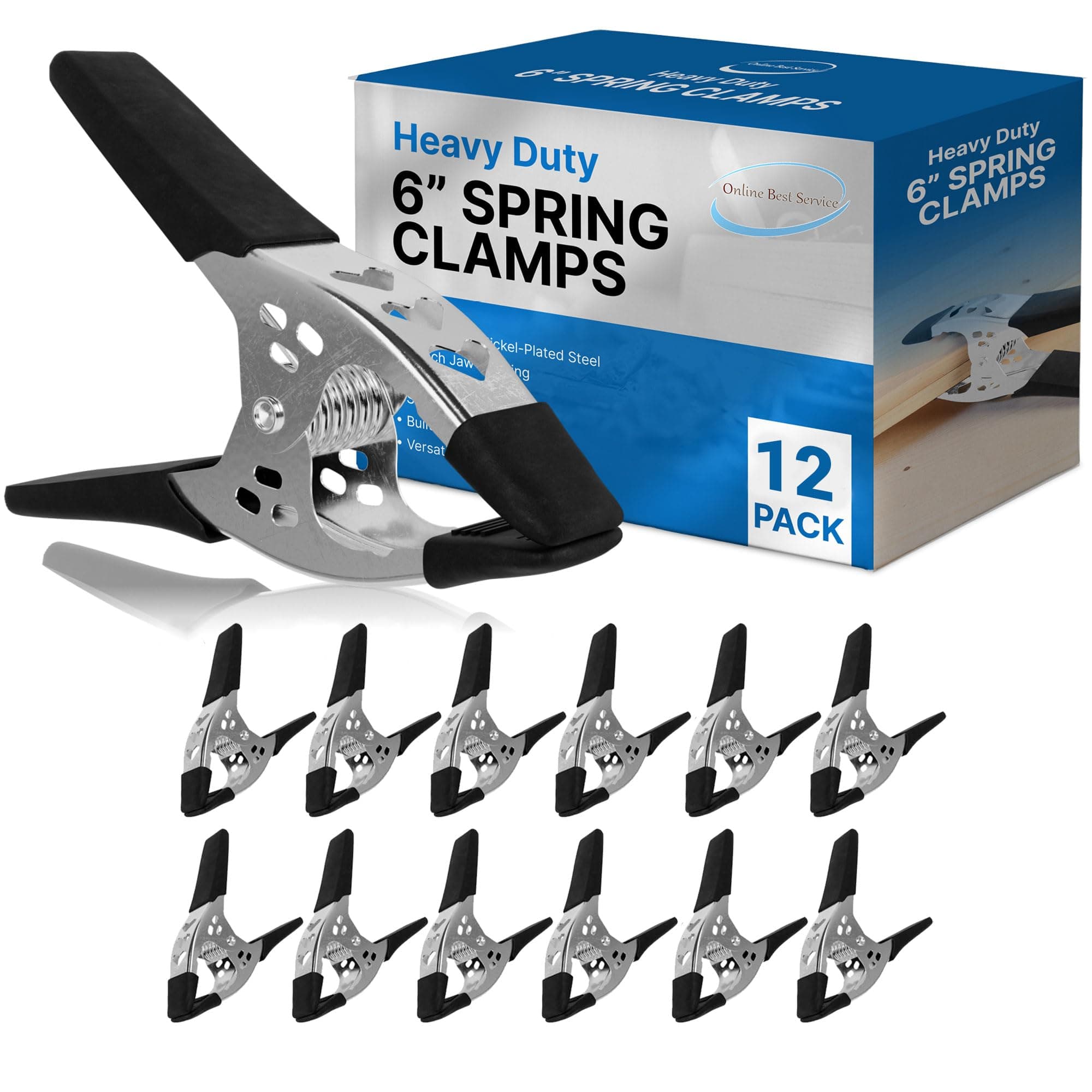 - 12 Pack - 6" inch Spring Clamp Large Super Heavy Duty Spring Metal Black - 3 inch Jaw opening