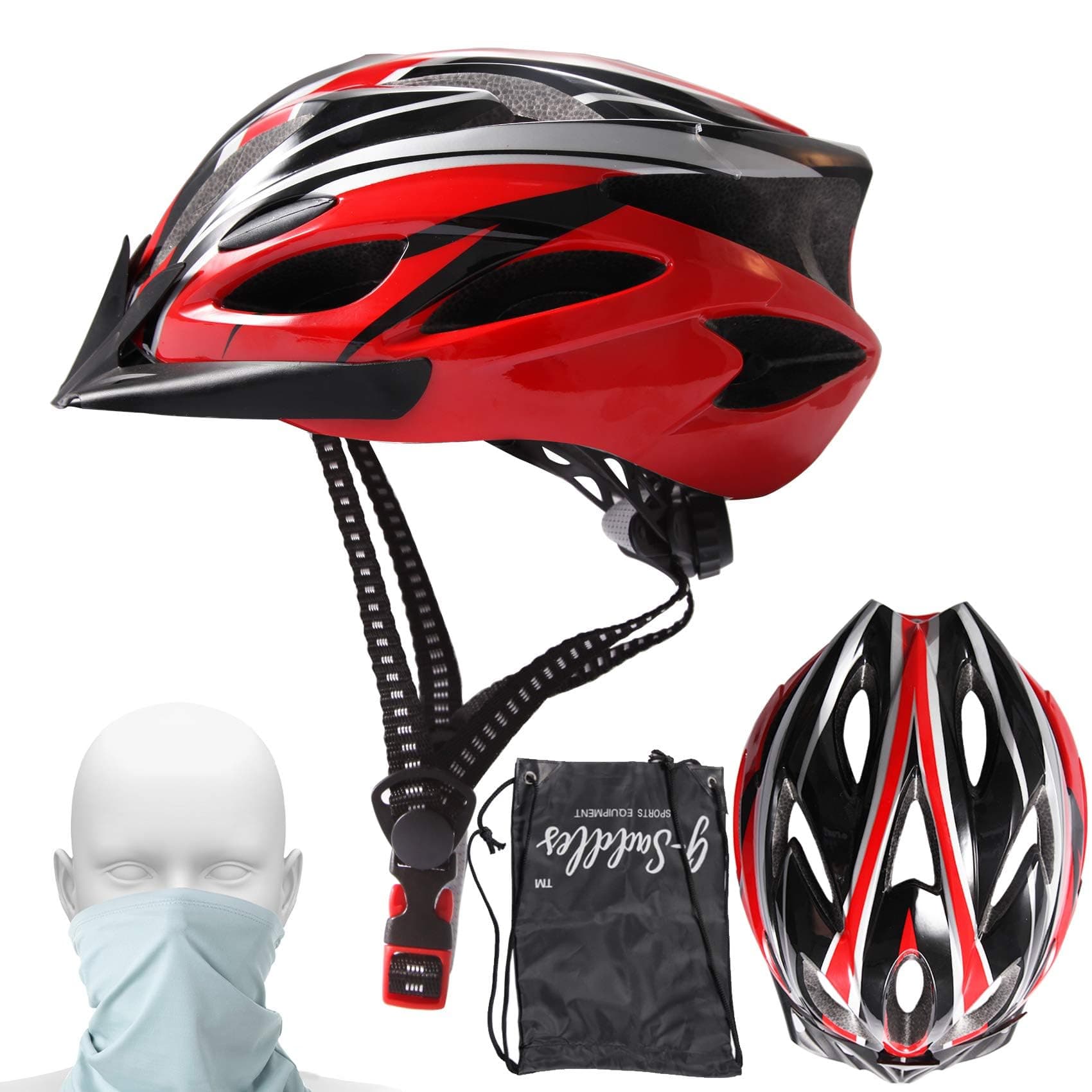 Bike Cycle Helmet with Visor Snood Face Mask Waterproof bundle pocket Adjustable Lightweight Allround Cycling Bicycle helmets & Accessories for BMX Skateboard MTB Mountain Road Bike Men Women Ladies