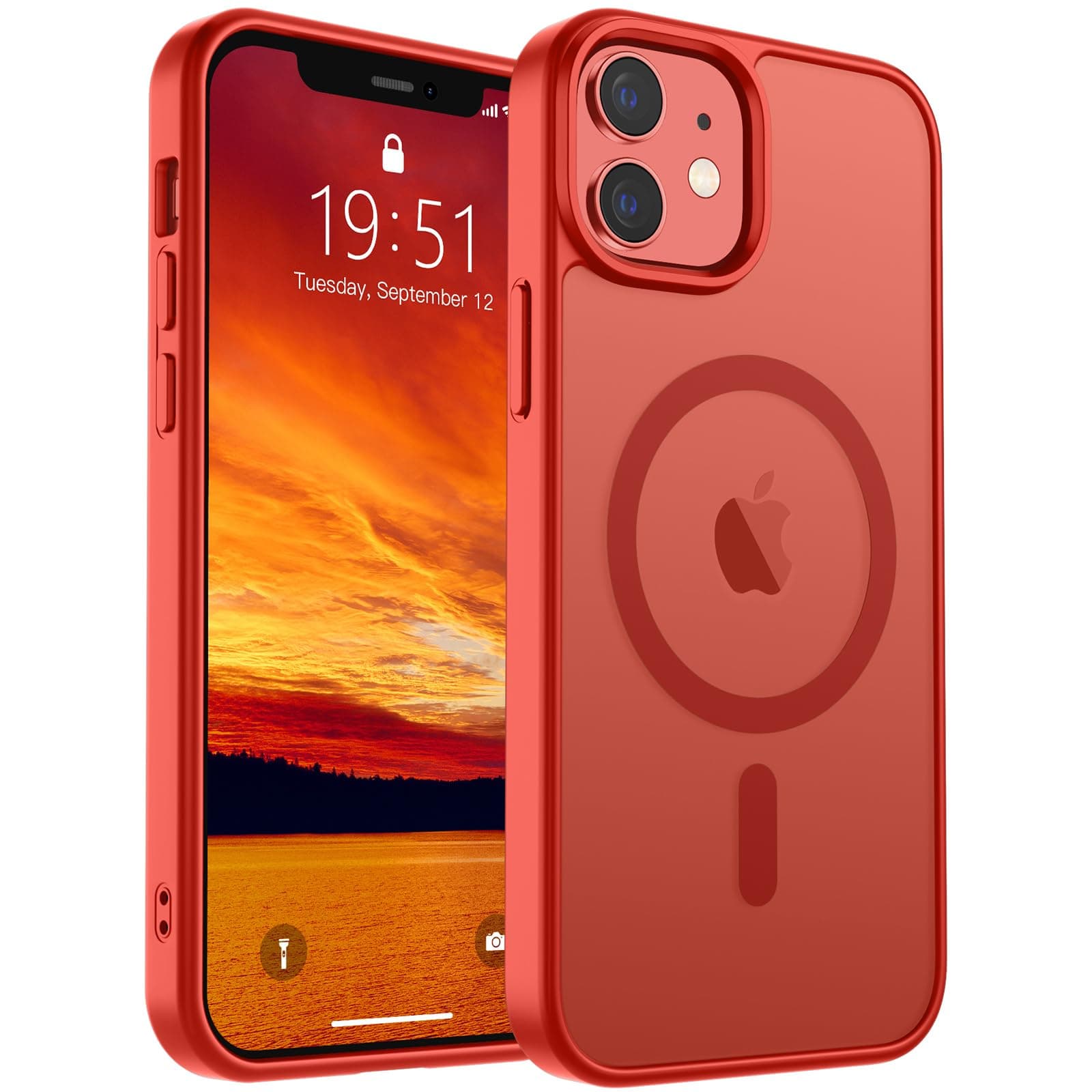 Magnetic for iPhone 12 Case/iPhone 12 Pro Case (Compatible with MagSafe)(Military Grade Drop Protection) Slim Translucent Matte Shockproof with Anti-Fingerprint Phone Case,Red
