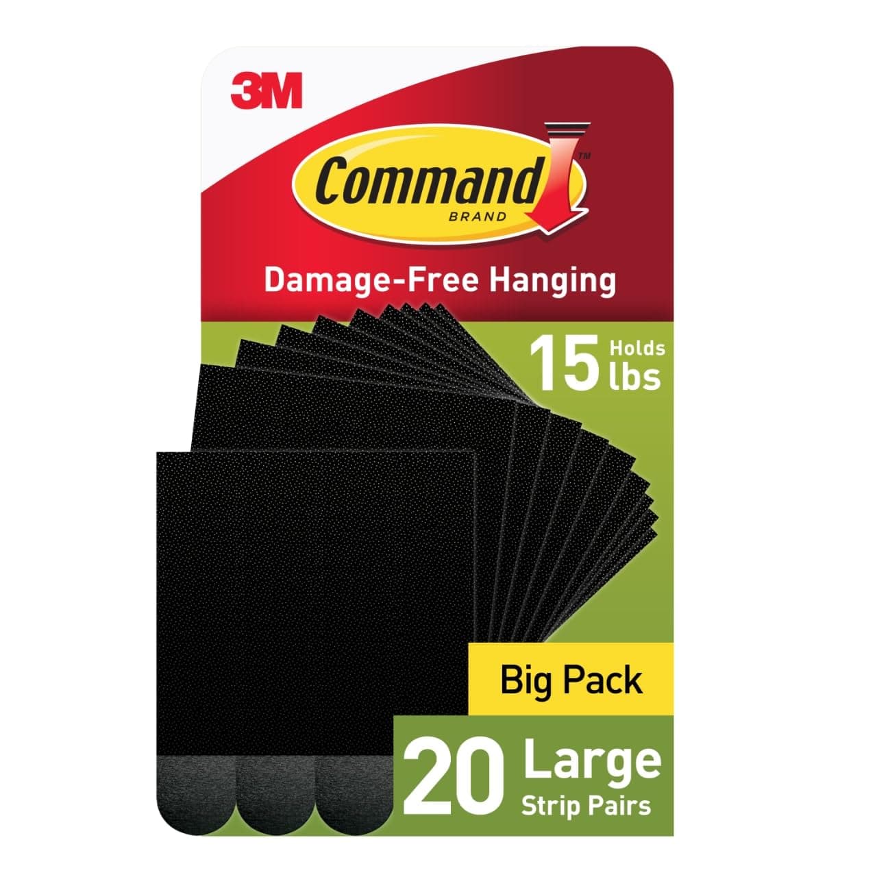 Command 15 lb Large 20 Pairs Picture Hanging Strips (40 Strips), Damage-Free Hangers for Picture Frames, No Tools Required, Great for Home Room Wall Decor, Black Adhesive