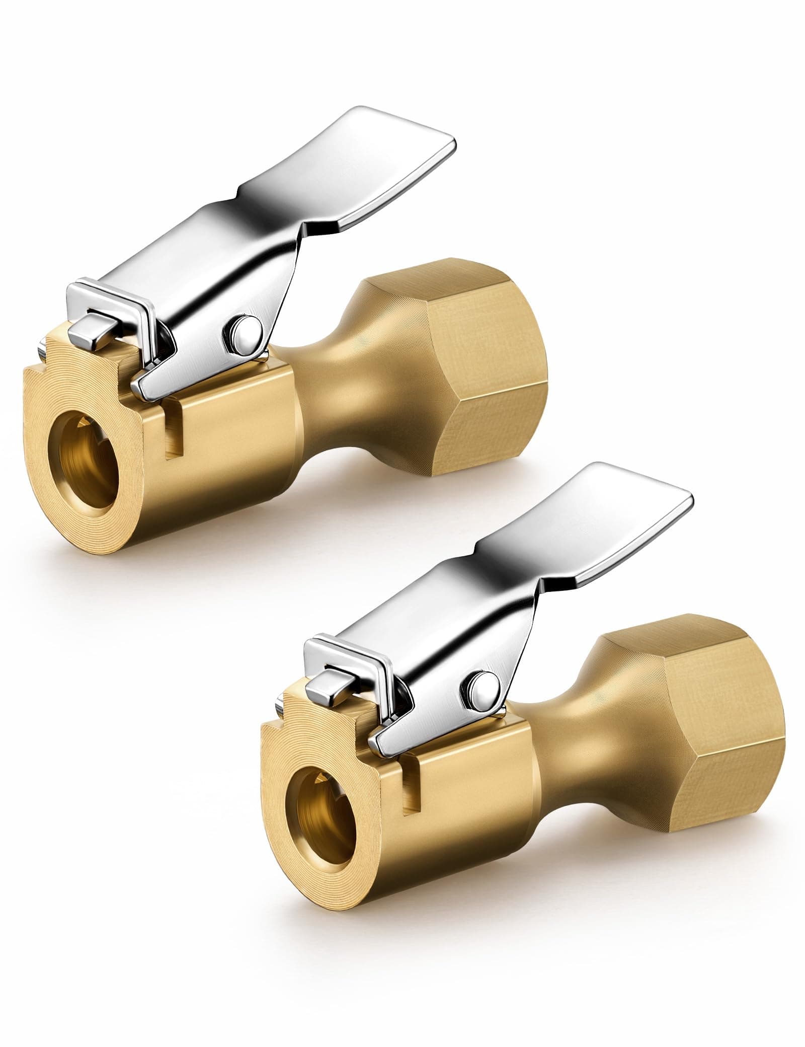 AstroAI 2 Pack Air Chuck, Heavy Duty Closed Flow Lock On Tire Chuck with Clip for Inflator Gauge Compressor Accessories, Yellow