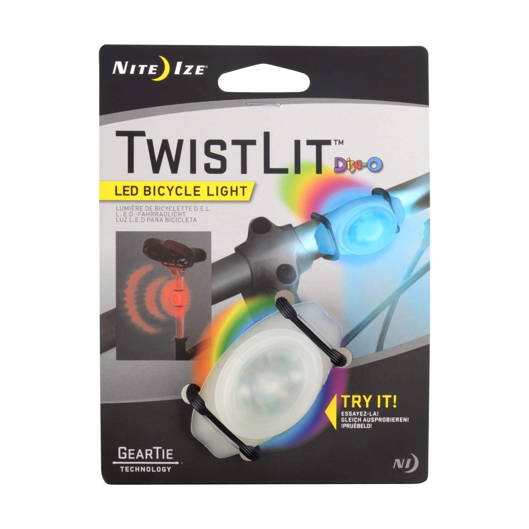 Nite Ize TwistLit LED Bicycle Light With Versatile Attachment, Bike Safety Light, Single Pack, Disc-O Color-Changing LED