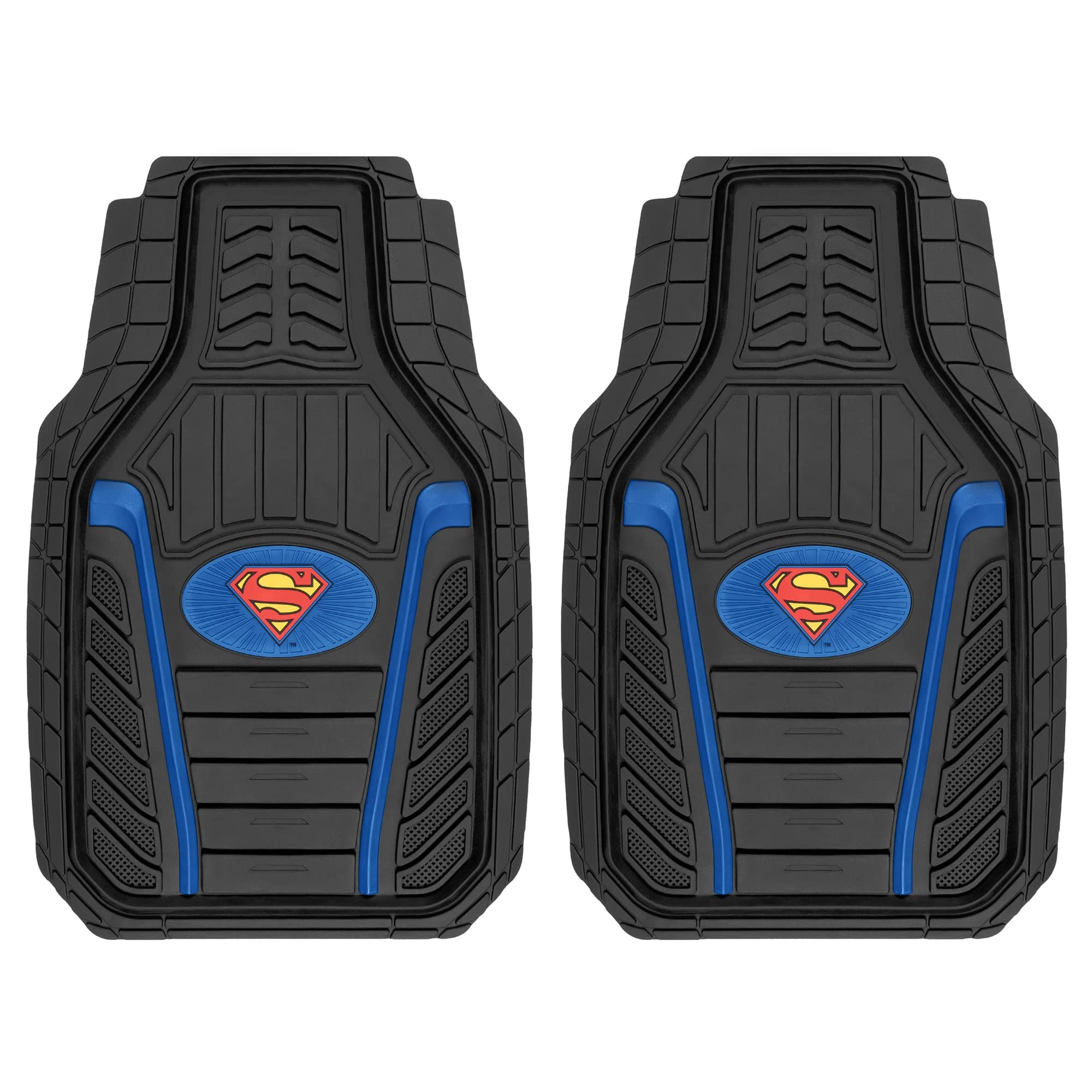 BDK Warner Bros DC Comics Armored Superman All Weather Heavy Duty Rubber Floor Mats Car Accessories, Universal Fit Car Mats, Non-Slip Grip, 2-Piece Front Liners, 27 x 18 Inch