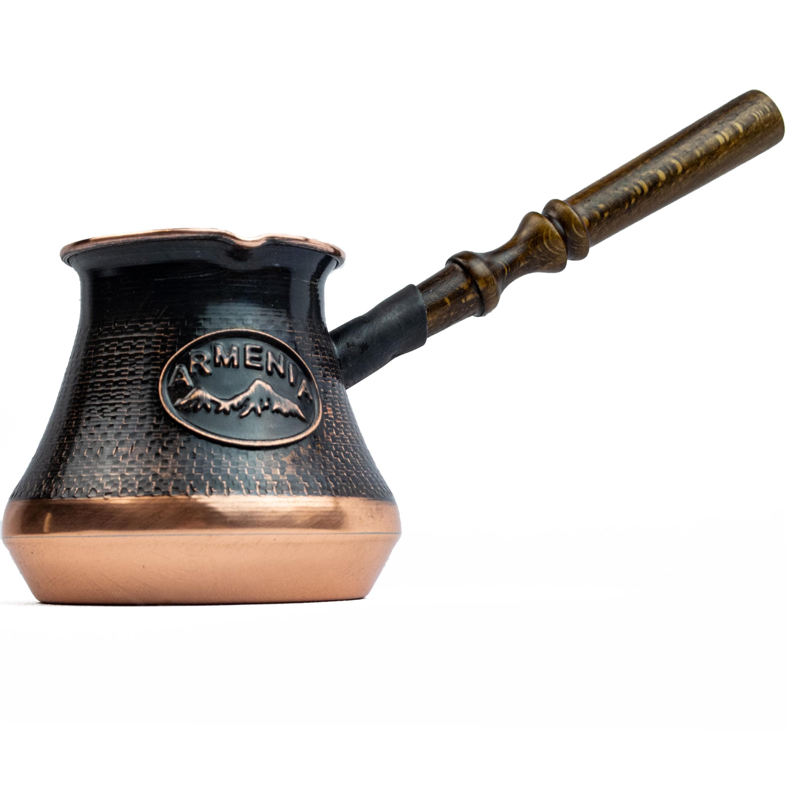 Handmade Armenian Coffee Pot Maker 2 Small cup Copper Jazva Ararat Turkish Arabic Greek Cezve Jezve Ibrik Turka Jazve Wooden Handle (7 Fl Oz)
