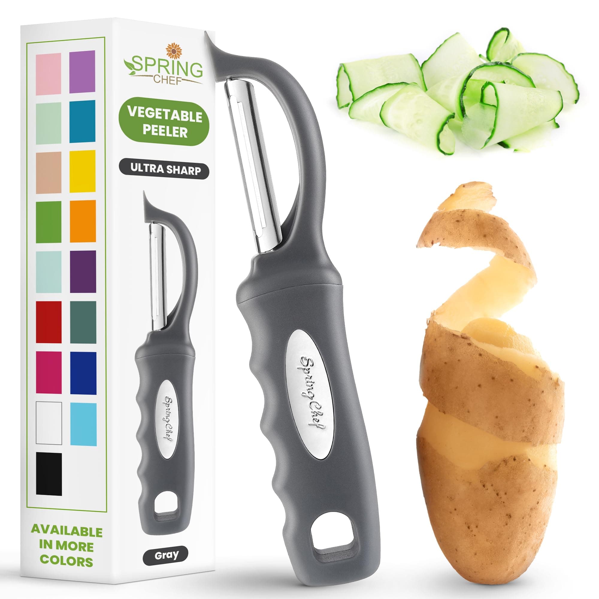 Premium Swivel Vegetable Peeler, Comfortable Handle and Ultra Sharp Stainless Steel Blades - Perfect Kitchen Peeler For Veggie, Fruit, Potato, Carrot, Apple - Gray