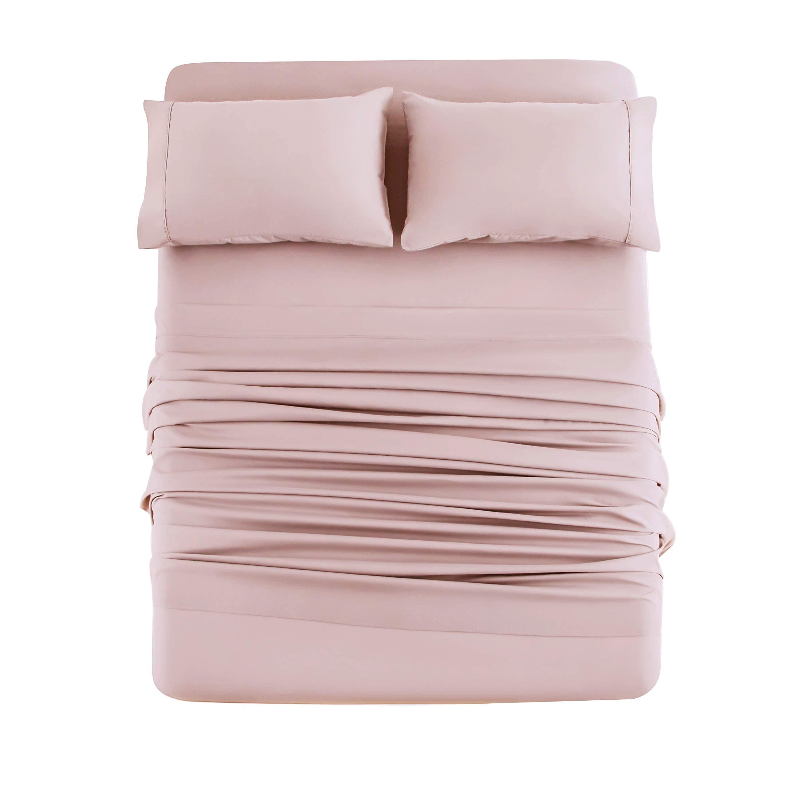 Mohap Bed Sheet Set 4 Pieces Double Brushed Microfiber 1800 - Breathable All Season Luxury Soft Bedding - Queen Pink