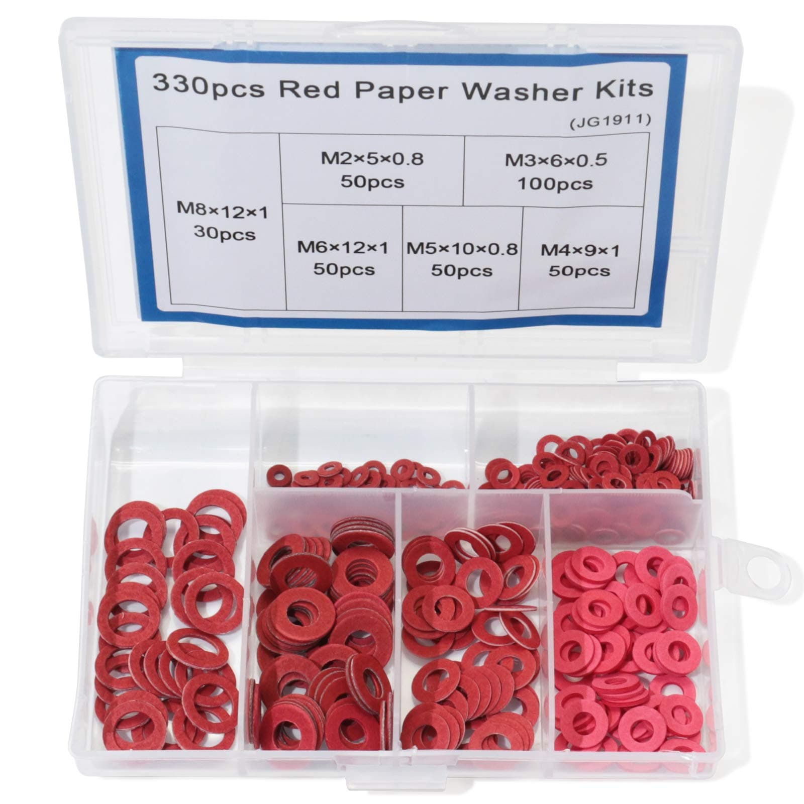 M2 M3 M4 M5 M6 M8 330pcs Steel Pad Insulation Washers Fiber washers Red Steel Paper Meson Gasket Spacer Insulating Spacers Assortment Kits