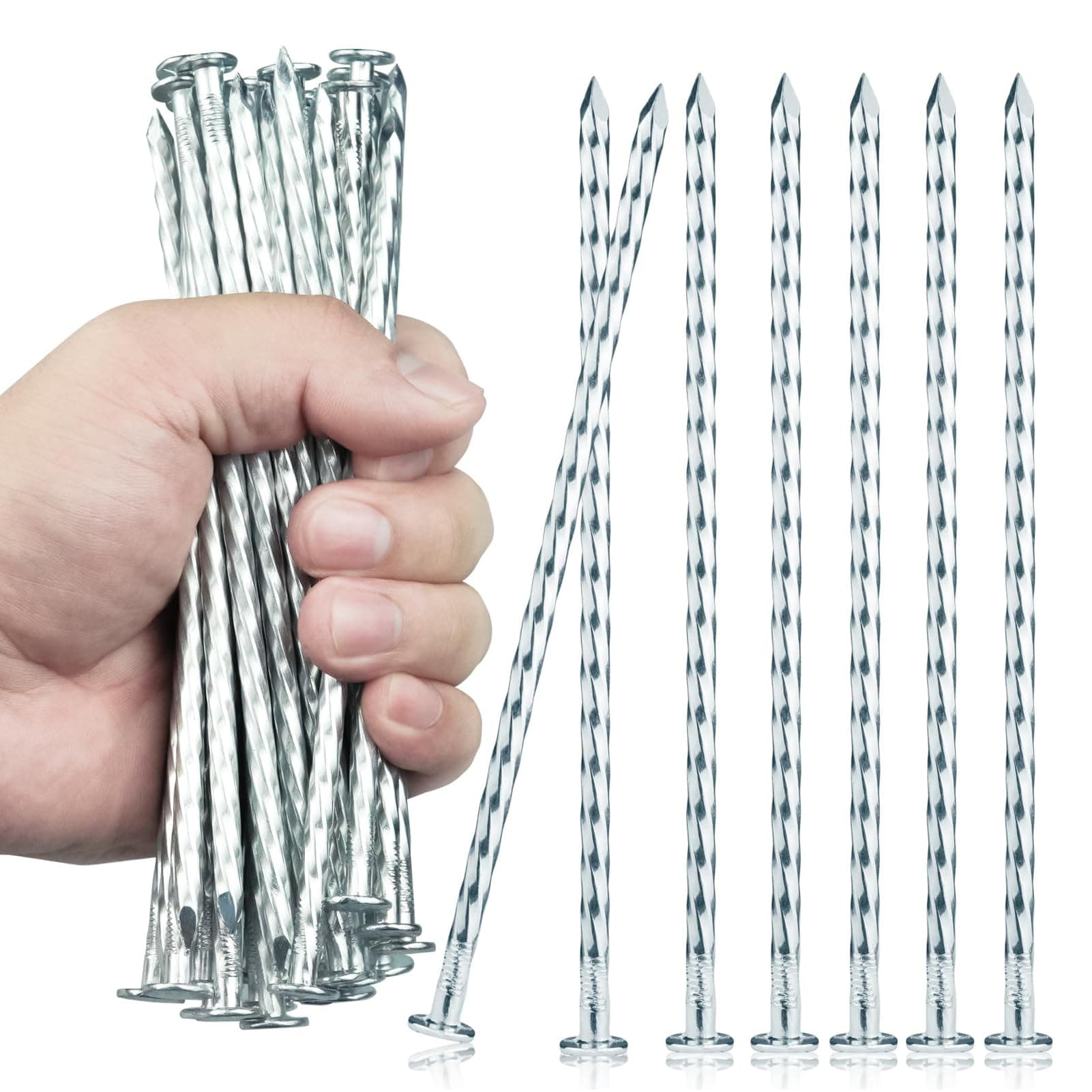 6.3-Inch Galvanized Heavy-Duty Landscape Stakes, (300-Pack) Spiral Metal Turf Spikes for Artificial Grass, Paver Edging, Weed Barrier, Securing Fences and More