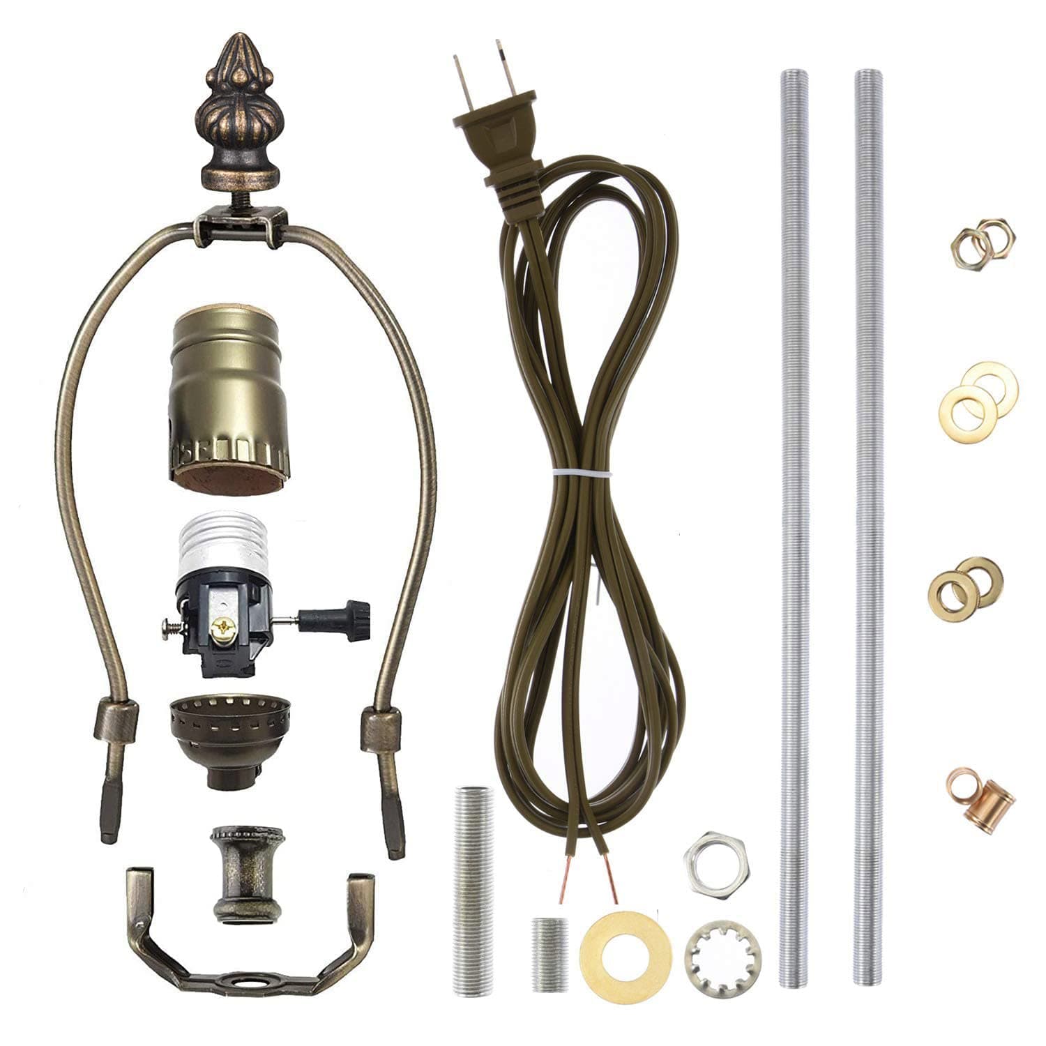 Canomo Table Lamp Kit Lamp Rewiring Kit with 8 Inch Harp, Lamp Pipe, 3 Way Socket and All Parts Needed and Instructions for DIY Lamp Rewire or Repair, Antique Brass