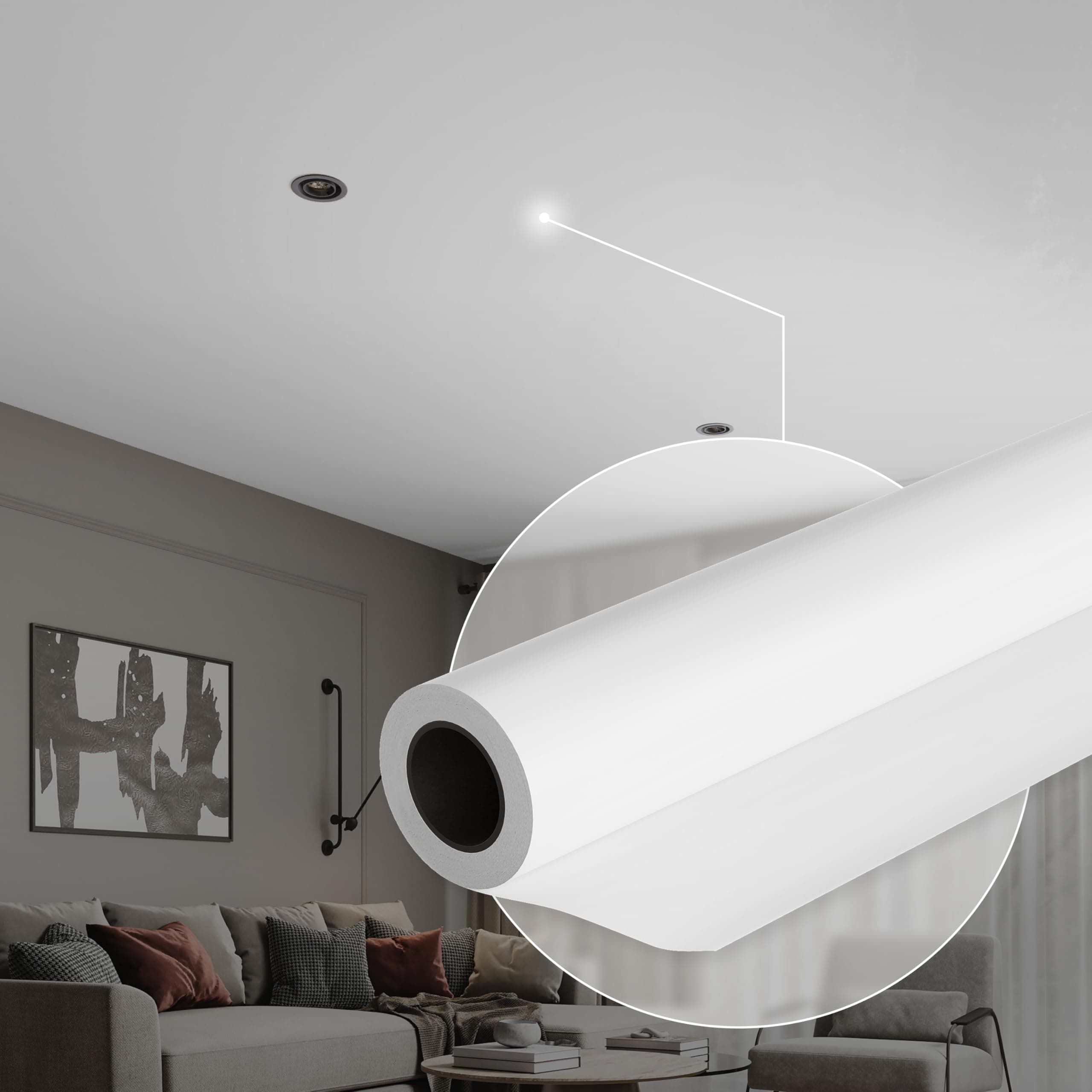 Ceiling Decor Film - White Matt PVC Stretch Ceiling - Room Ceiling Covering Kit, DIY Installation for Modern Ceiling Design fits Kit #10 Film Size 6'7'' * 10'6''