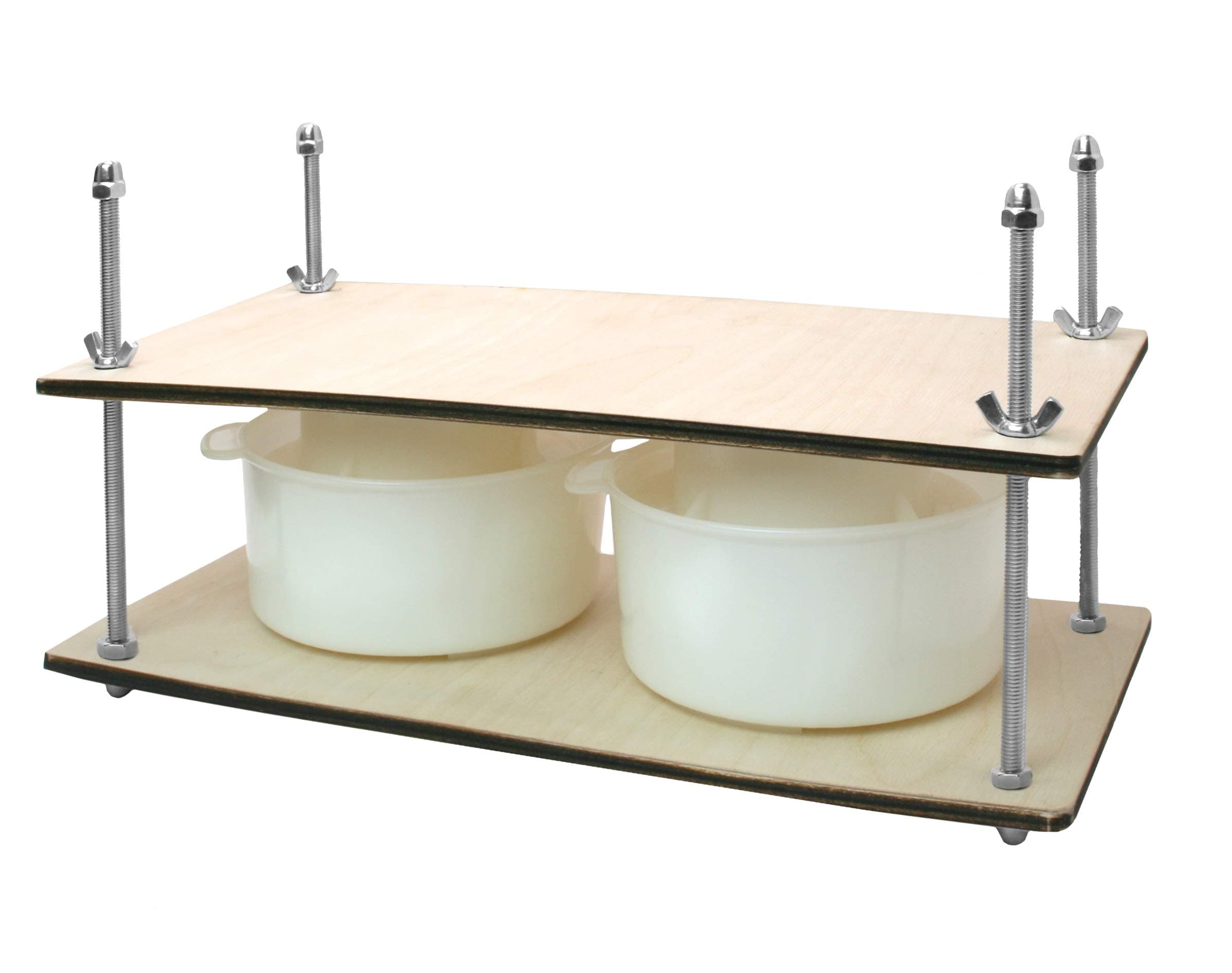 Wooden Cheese Press for Cheese Making Supplies 16in Metal Guides and 2 pcs Cheese Mold with Follower Piston 1.3Qt - large Home Supply Ultimate Cheese Press Machine - Prensa Para Queso Casero