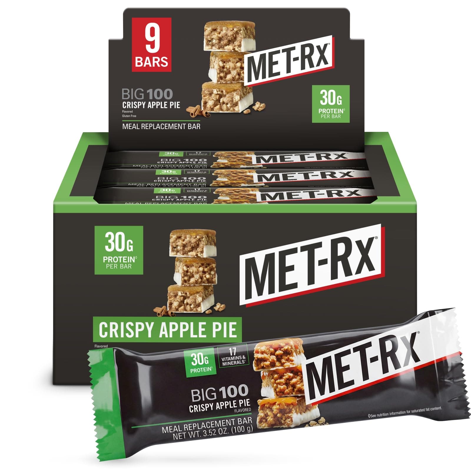 Big 100 Colossal Protein Bars, Crispy Apple Pie Meal Replacement Bars, 9 Count