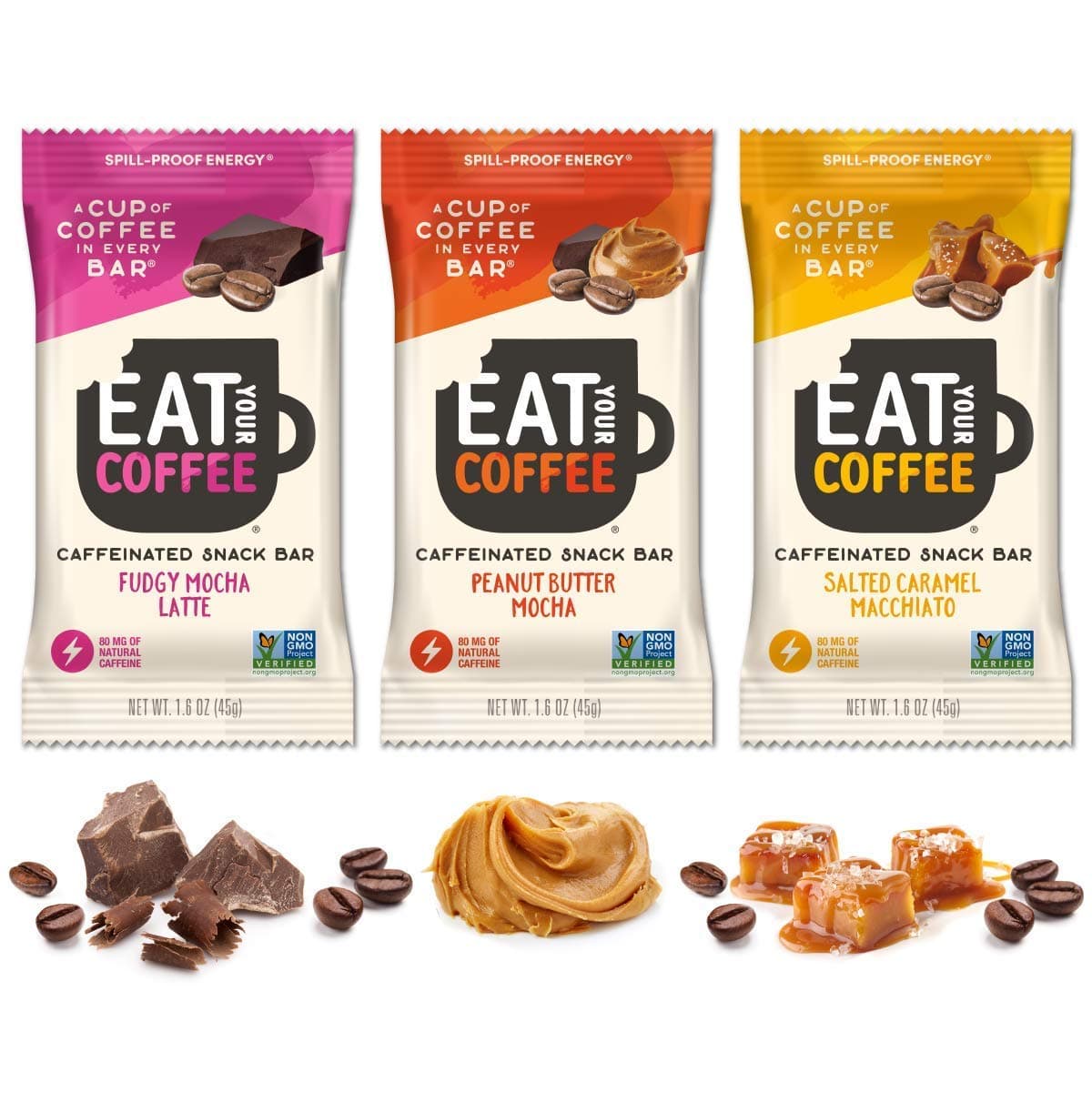 Caffeinated Snack Bar, Equal to 1 Cup of Coffee or 80mg Natural Caffeine, Variety Pack Snack Bar 12 Count (3 Flavors) by Eat Your Coffee | 3PM Pick Me Up Snack, Coffee Energy Bar, Tasty Snack Bar