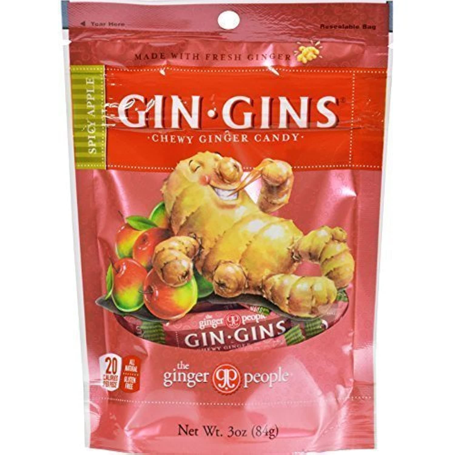 Gin Gins Chewy Ginger Candy (Spicy Apple, 3oz)