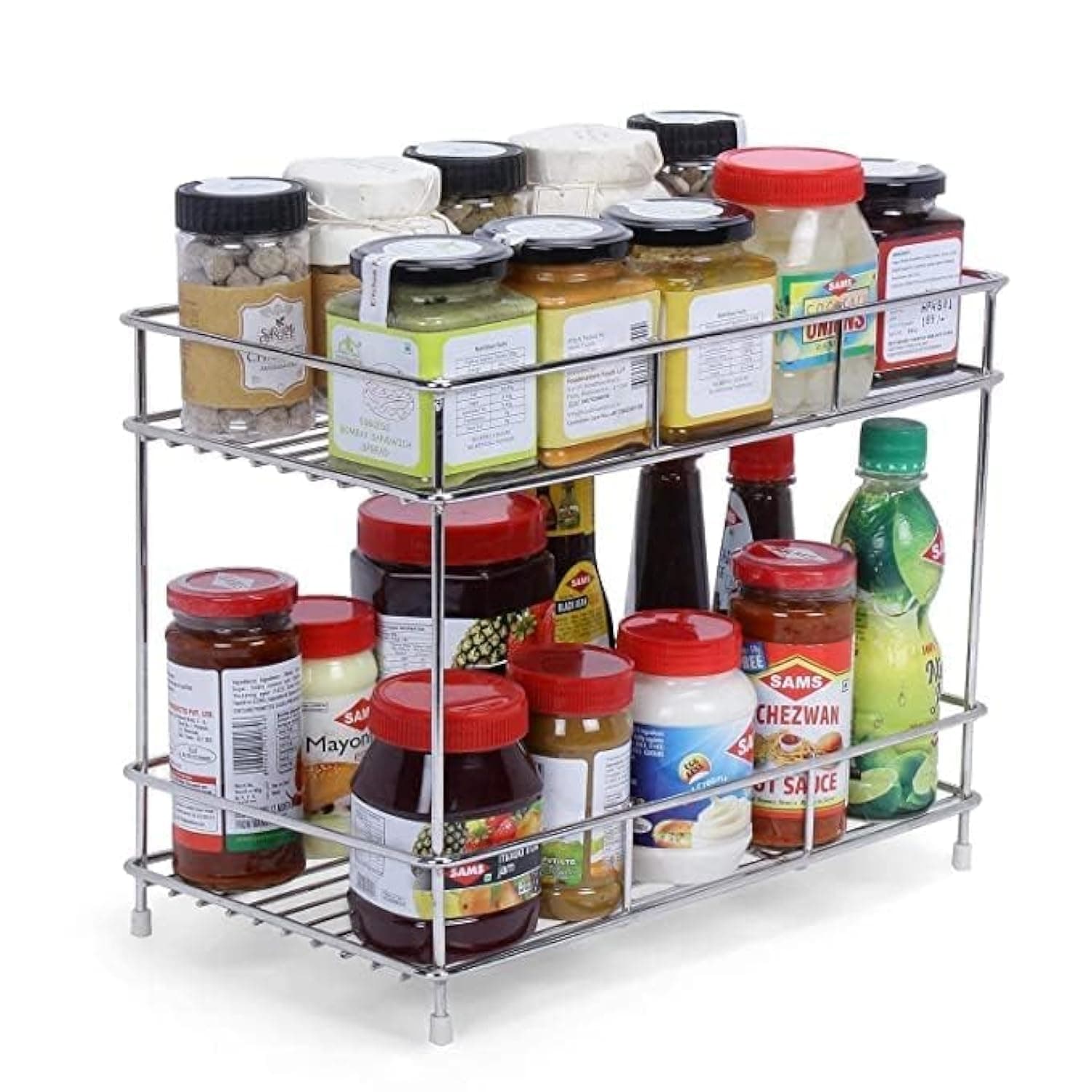 Stainless Steel 2 Tiered Shelf Kitchen Rack - Spice Boxes Organizer –Kitchen Rack Stand - Cosmetic Organizer – Counter Top Organiser - Floor Mounted Shelf For Home(Multipurpose Rack)