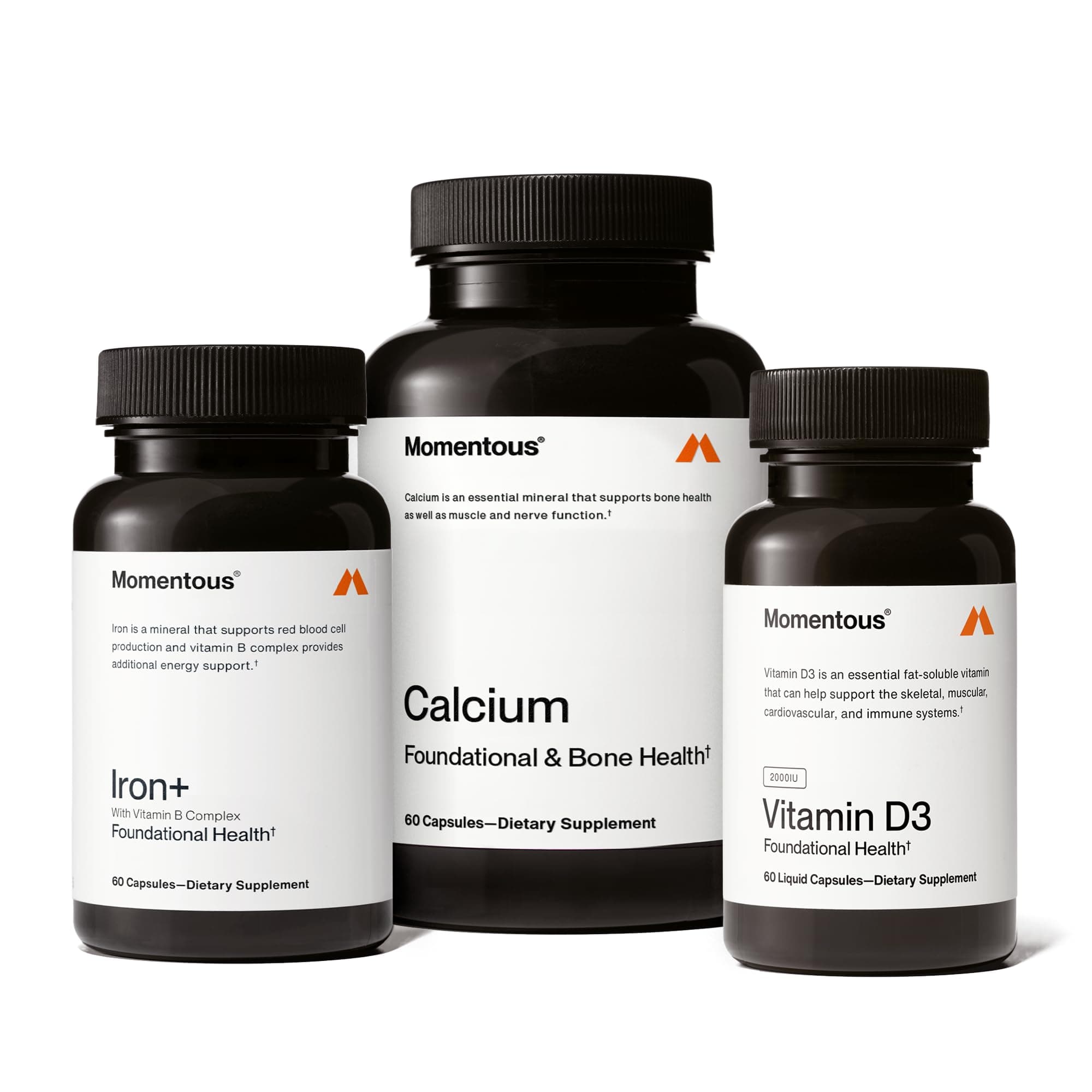 The Women's Three Bundle - Iron+, Calcium, & Vitamin D3 (2,000 IU) - 3 Critical Nutrients for All Women in 1 Daily Supplement System - NSF Certified for Sport - Gluten-Free - 60 Servings