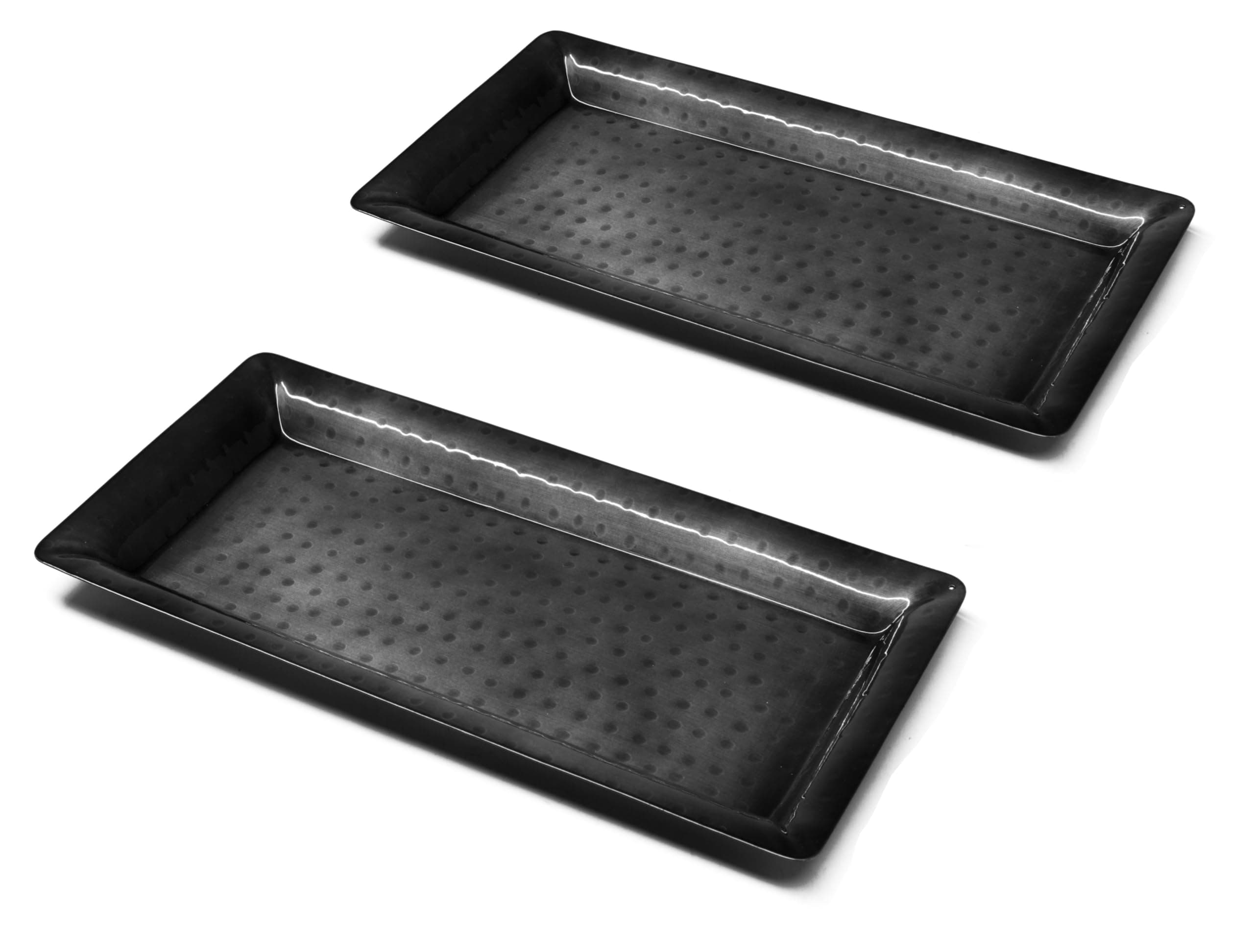 Monarch Abode Decorative Tray – 16-Inch Hand Hammered Dark Grey Metal Bathroom Tray Countertop, Vanity Trays Organizer, Perfume Plate for Dresser, Kitchen Countertop Large Fruit Platter, Pack of 2