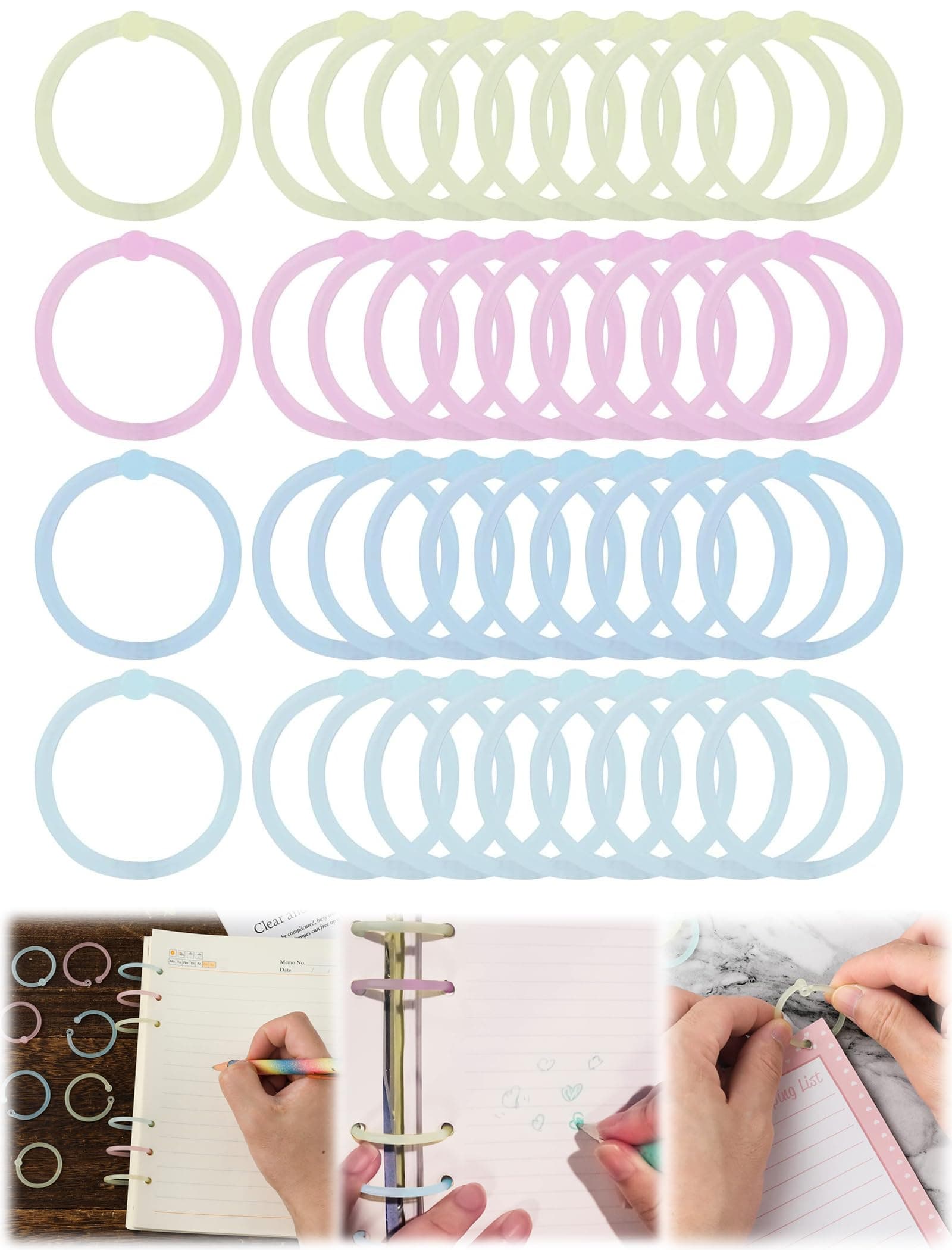 SYOSI 40Pcs Plastic Loose Leaf Rings, 1inch Multi Color Plastic Binder Rings Book Keychain Rings Flexible for Cards Document Stack and Calender Organization School Home Office Use, 4 Colors (25mm)