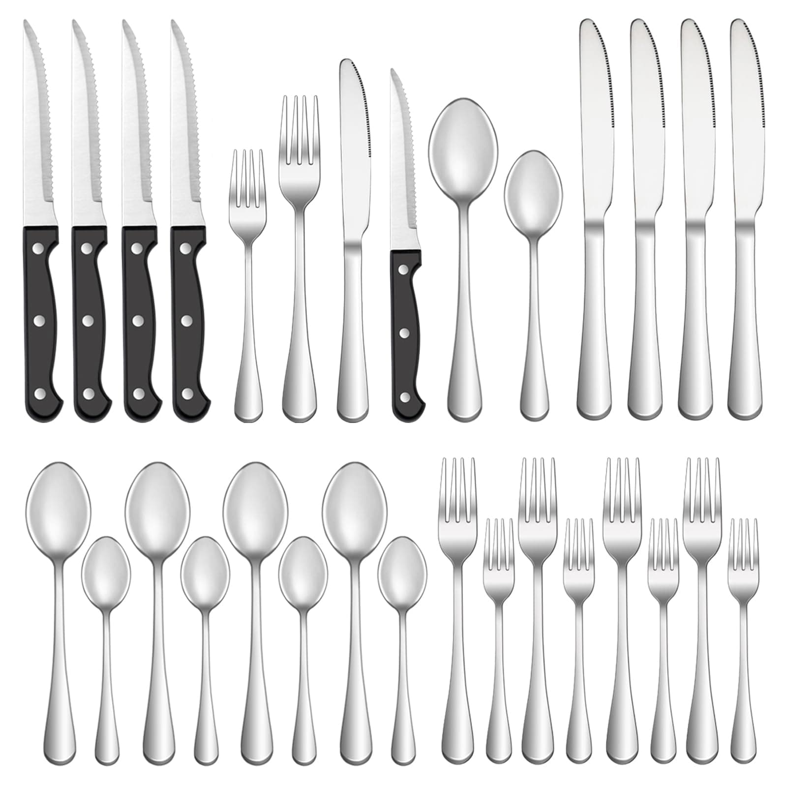 MUTNITT Silverware Set with Steak Knives Service for 4,Stainless Steel Flatware, Mirror Polished Cutlery Utensil Set for Home Kitchen Eating Tableware, Include Fork Knife Spoon, Dishwasher Safe